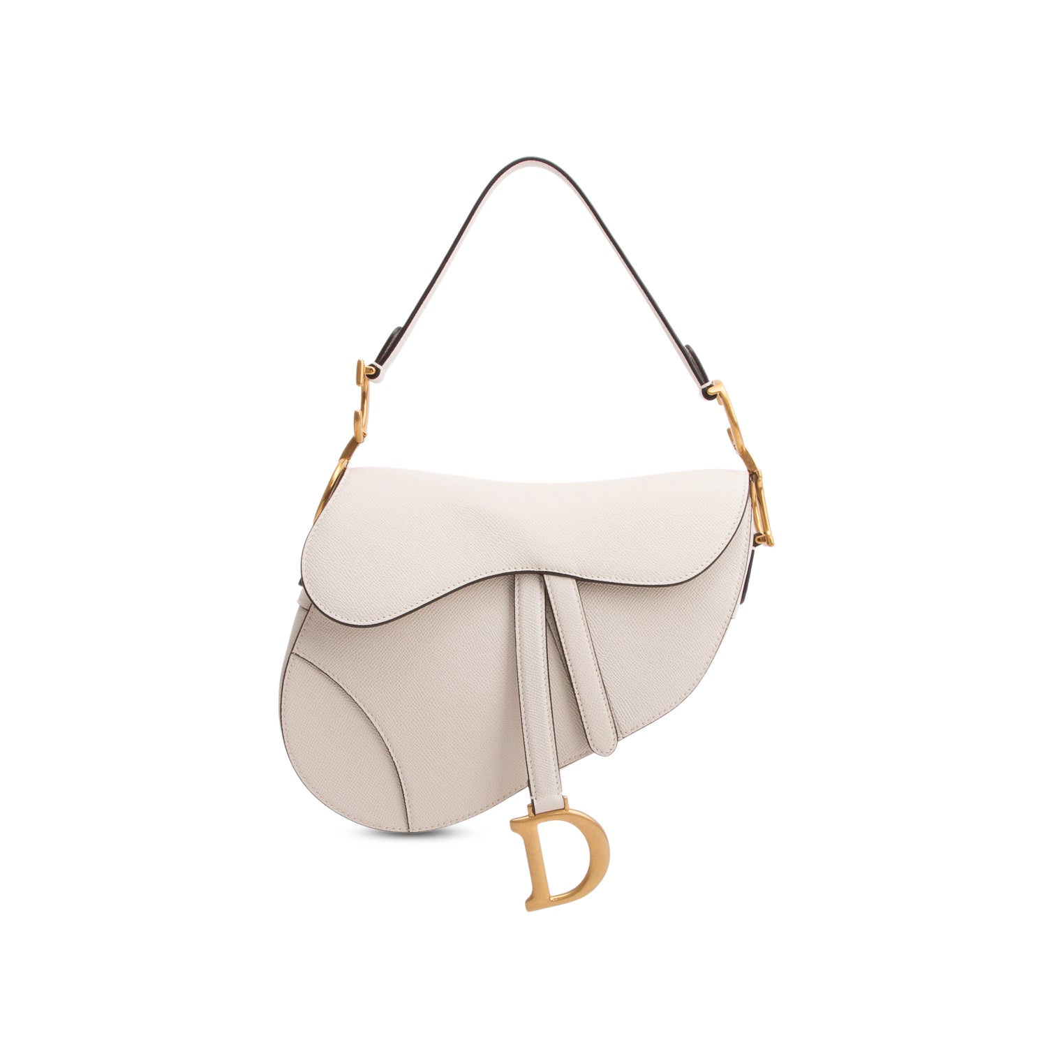 Christian Dior 2021 White Grained Calfskin Saddle Bag w/ Authenticity Card