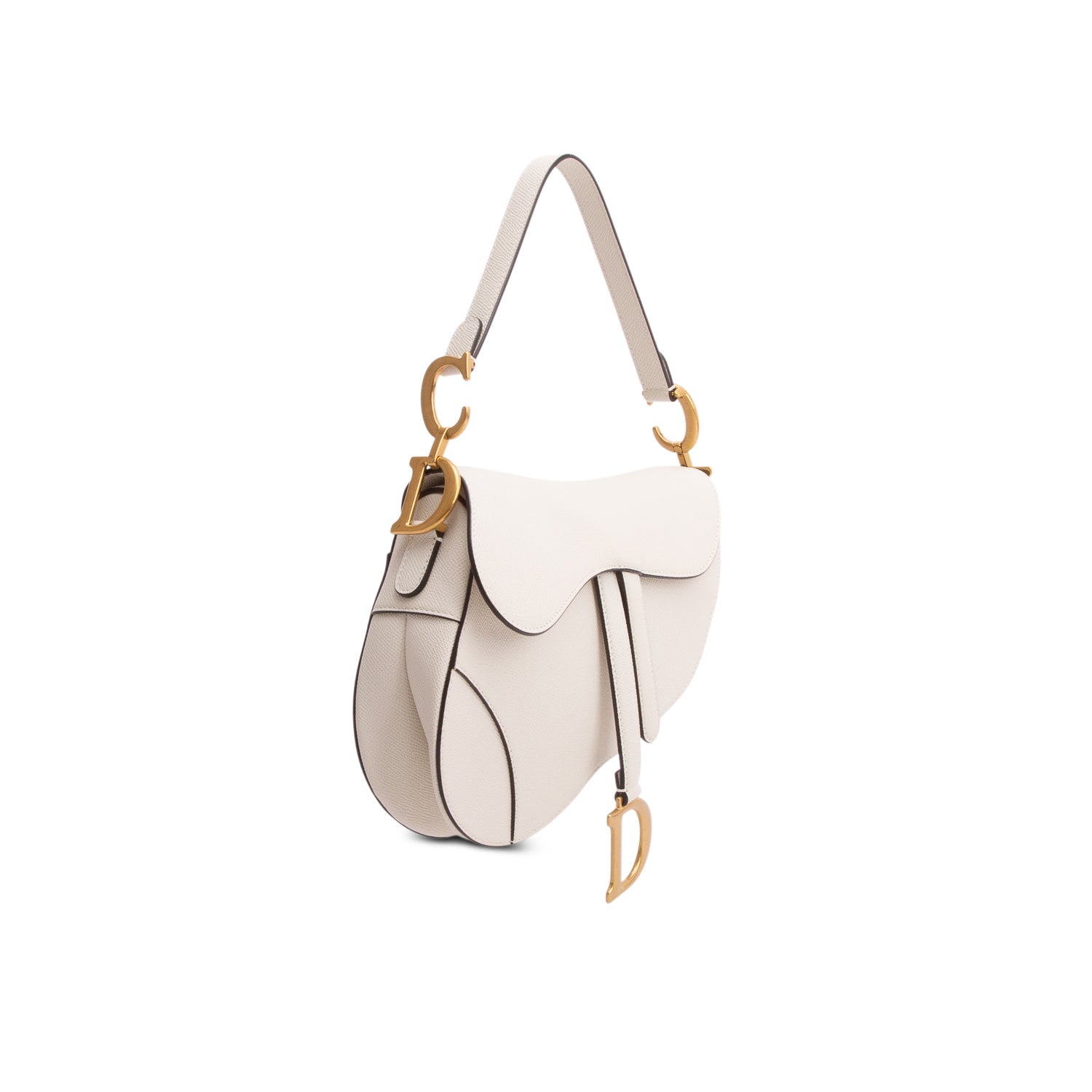 Christian Dior 2021 White Grained Calfskin Saddle Bag w/ Authenticity Card