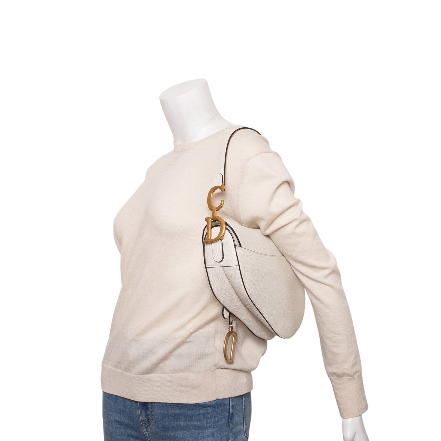 Christian Dior 2021 White Grained Calfskin Saddle Bag w/ Authenticity Card