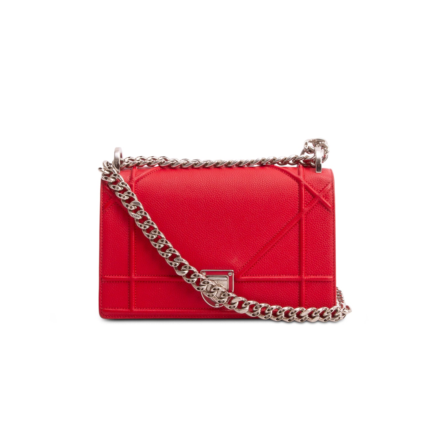 Christian Dior Red Calfskin Leather Small Diorama Flap Bag w/ Box & Authenticity Card