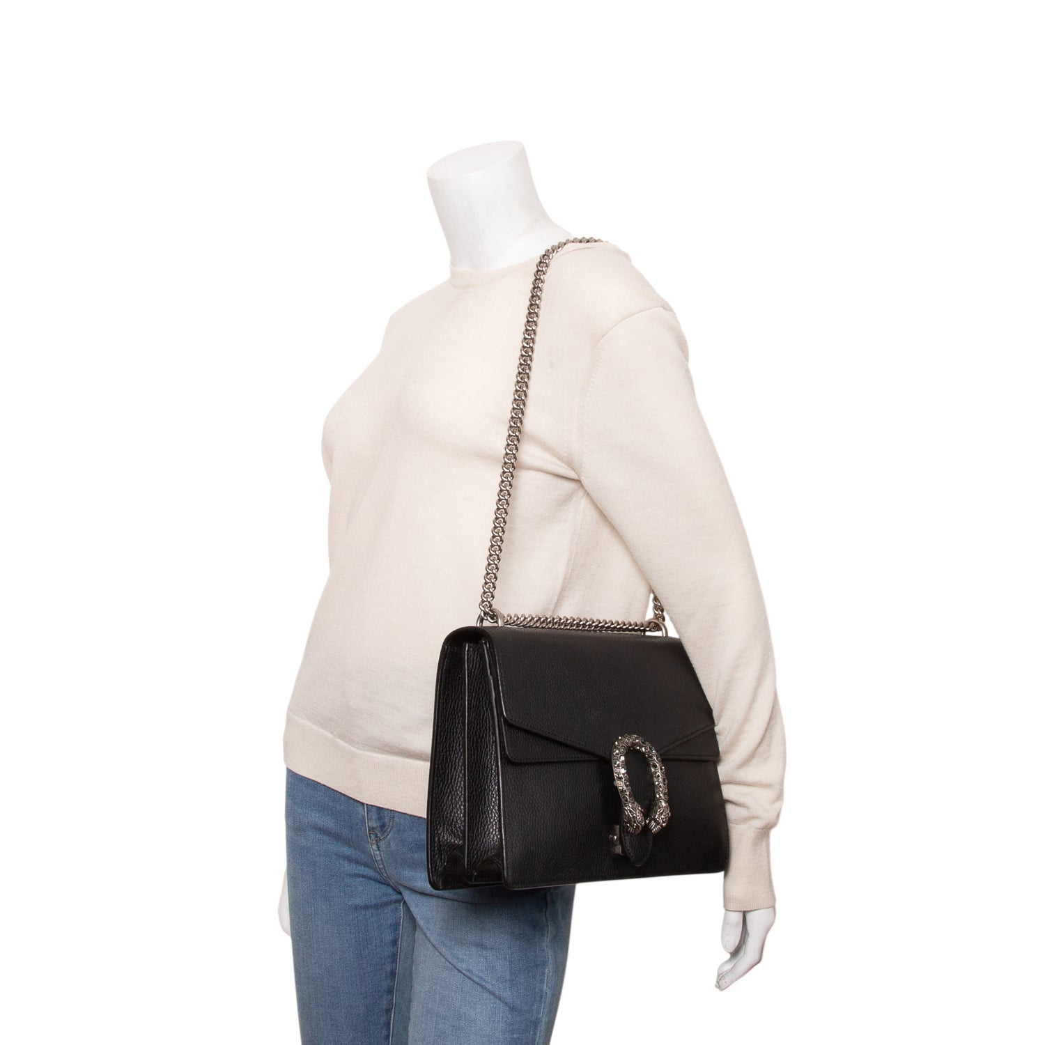 Gucci Black Pebbled Calfskin Dionysus Medium Shoulder Bag