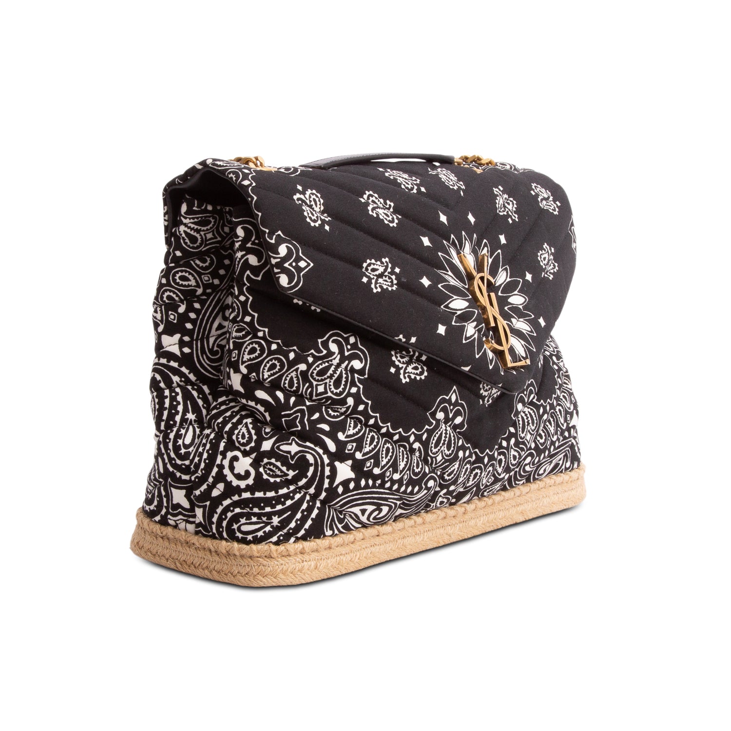 Saint Laurent Black Cotton Bandana Y Quilted Monogram Medium Loulou Shoulder Bag