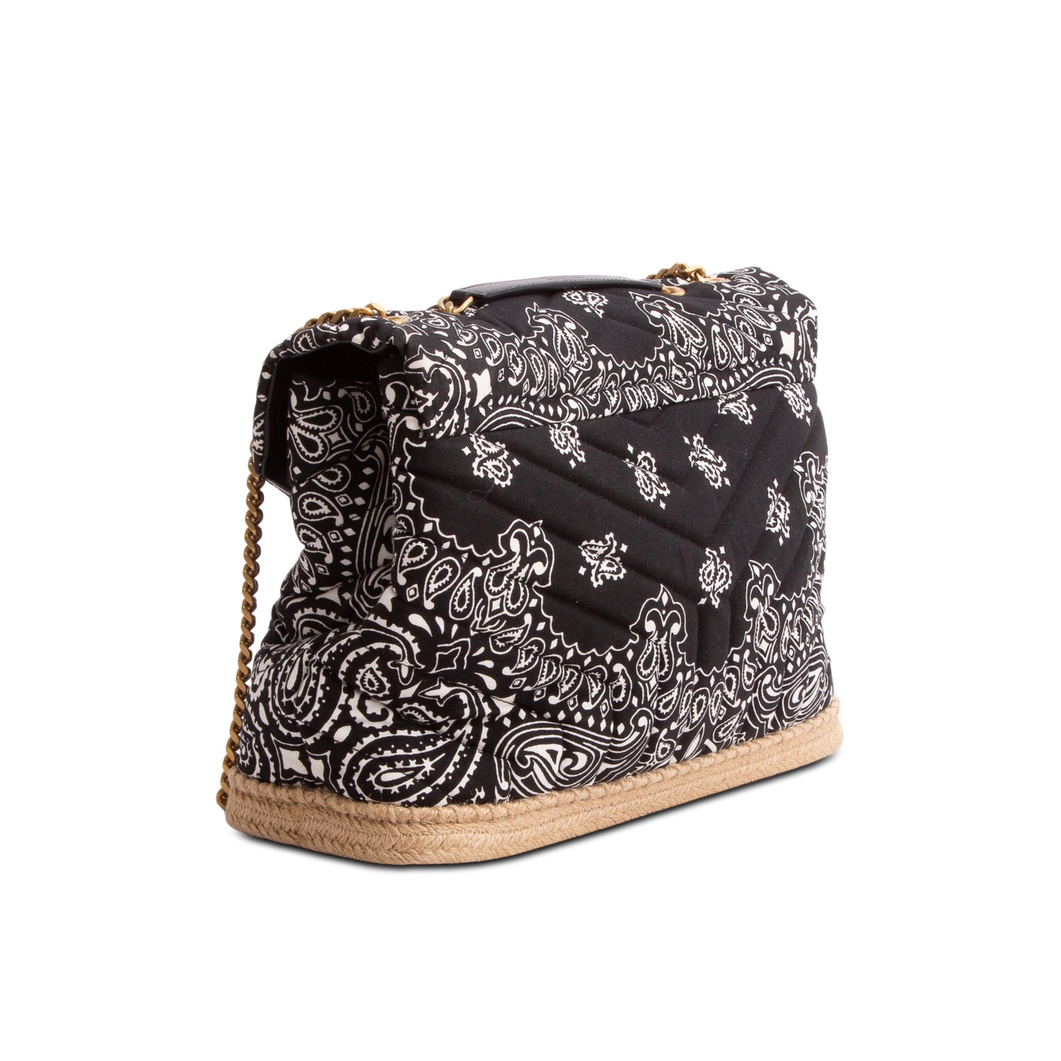 Saint Laurent Black Cotton Bandana Y Quilted Monogram Medium Loulou Shoulder Bag