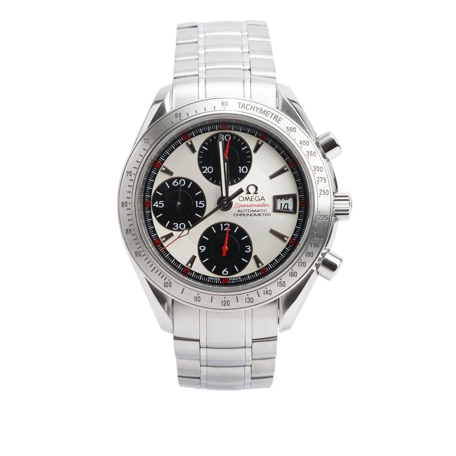 Omega Stainless Steel Speedmaster Date 40 MM Automatic Chronograph Watch Silver Dial