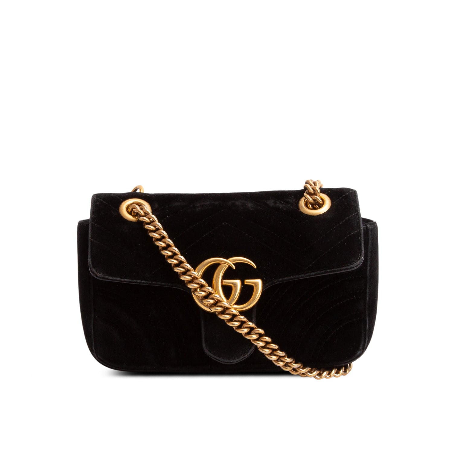 Gucci Black Velvet Matelasse Small GG Marmont Shoulder Bag