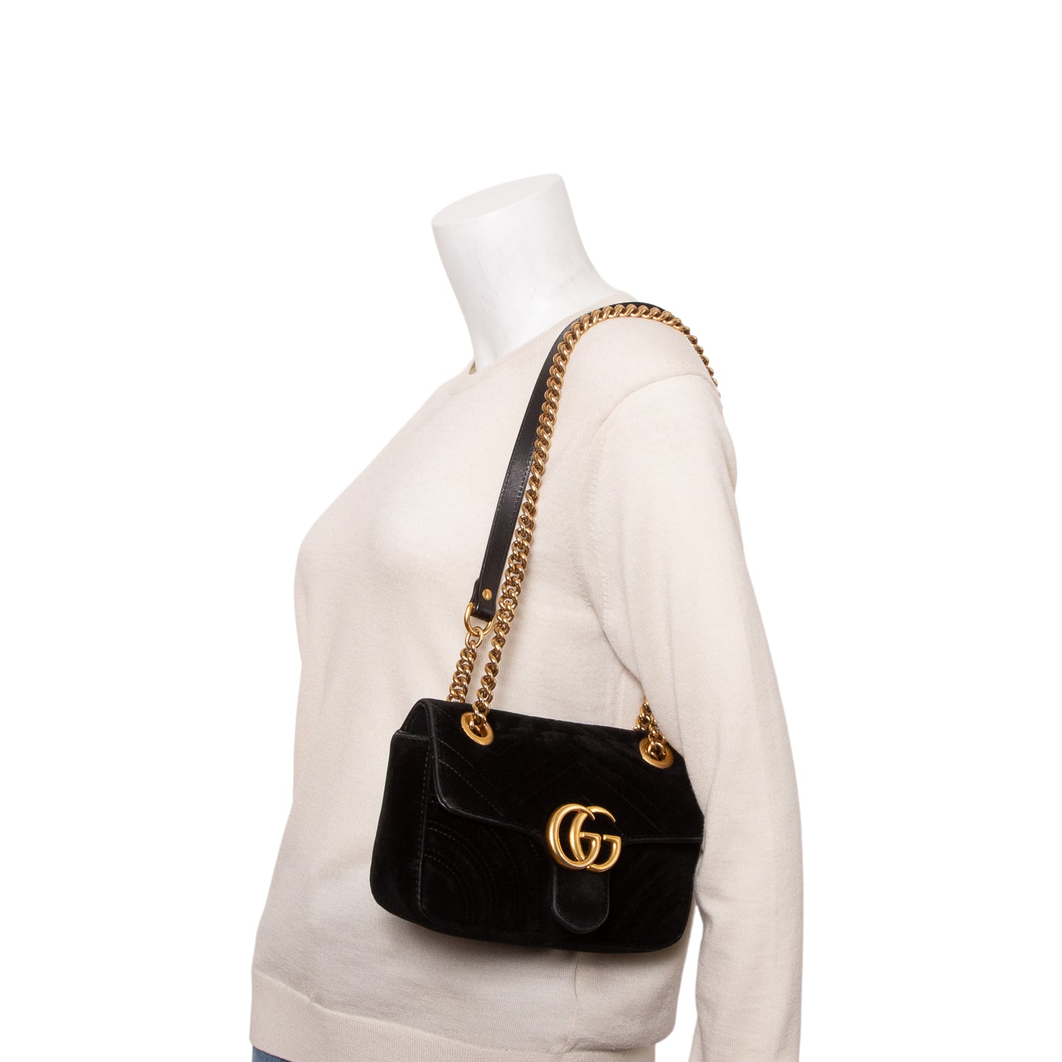 Gucci Black Velvet Matelasse Small GG Marmont Shoulder Bag
