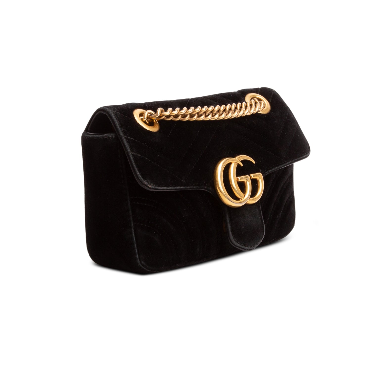 Gucci Black Velvet Matelasse Small GG Marmont Shoulder Bag