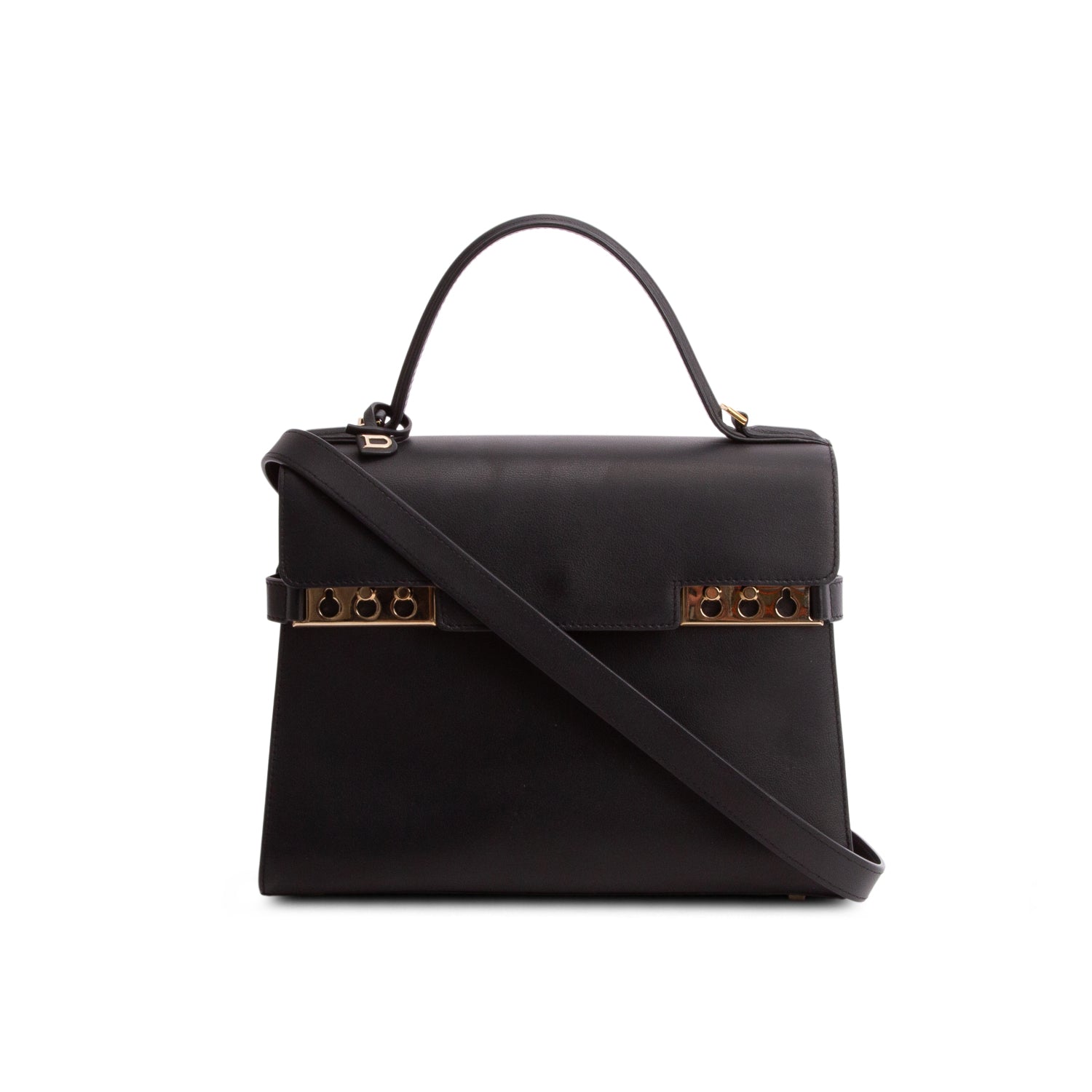 Delvaux Black Box Calf Tempete MM w/ Strap & Receipt