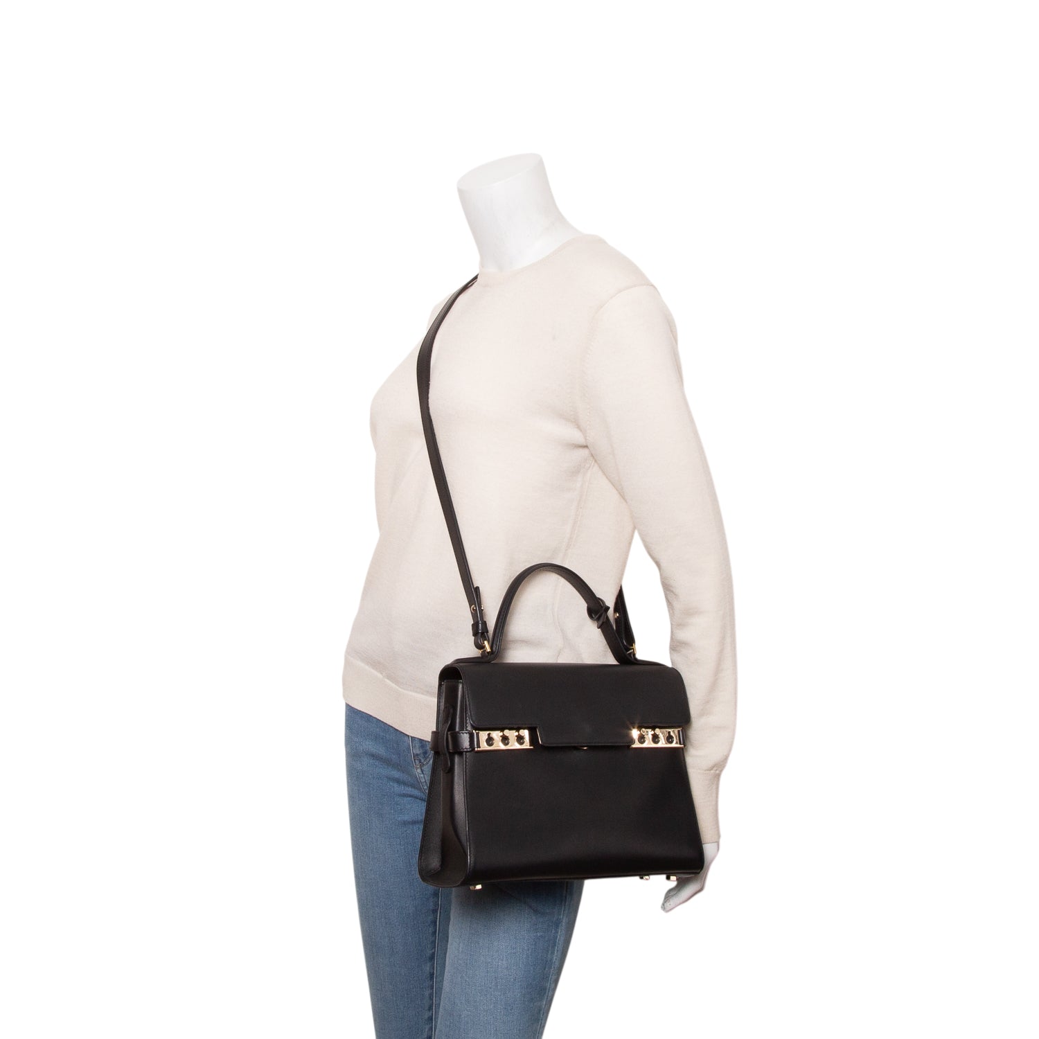 Delvaux Black Box Calf Tempete MM w/ Strap & Receipt