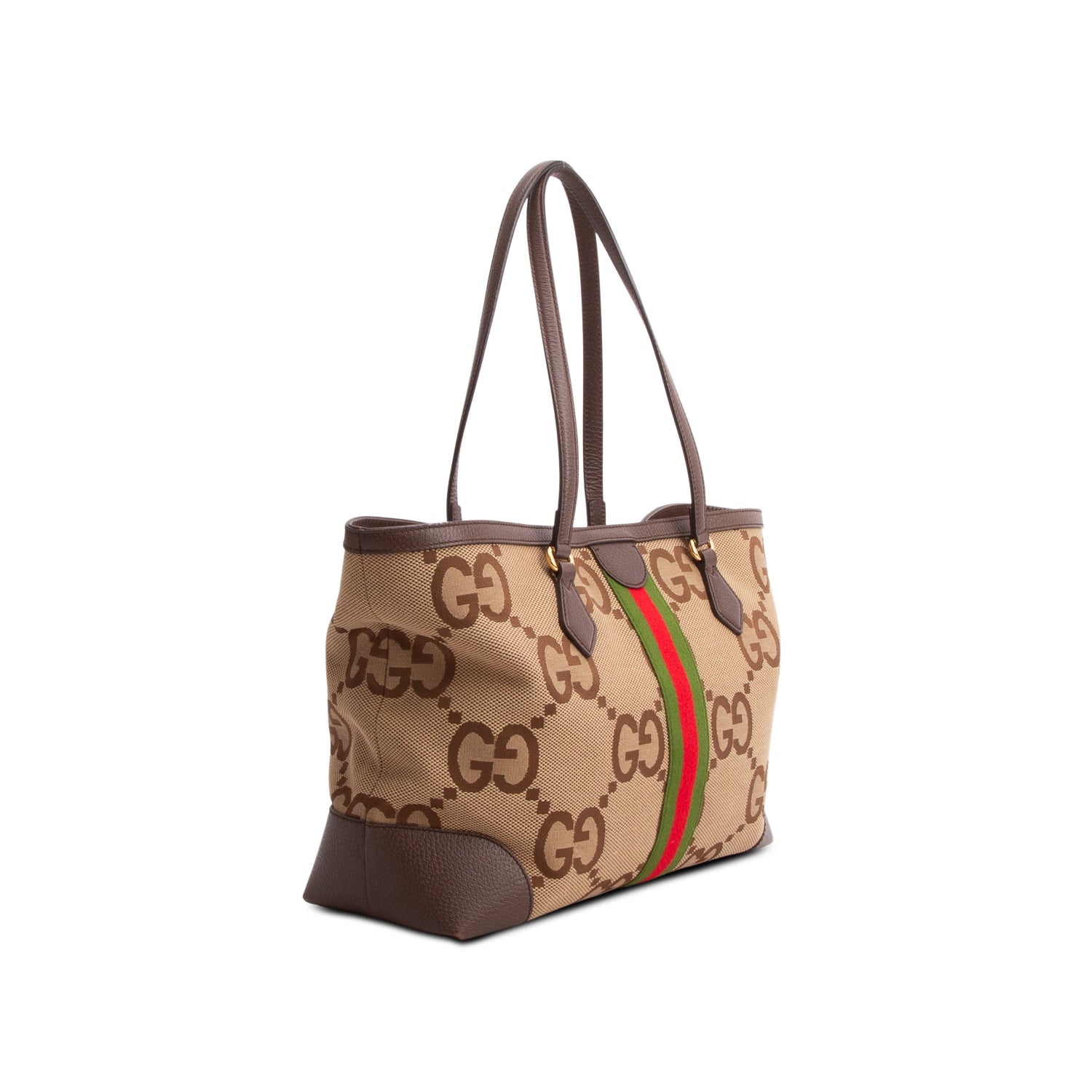 Gucci Brown Monogram Jumbo GG Textured Dollar Calfskin Medium Ophidia Shopping Tote