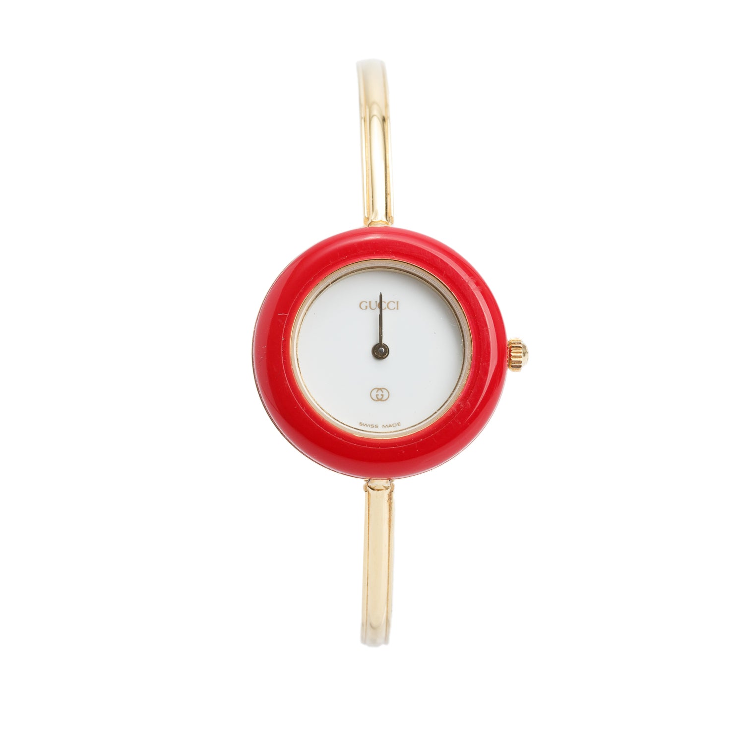 Gucci Gold Plated Stainless Steel 1100 Series 26 MM Watch White Dial w/ Box, Papers & 12 Multicolour Bezels