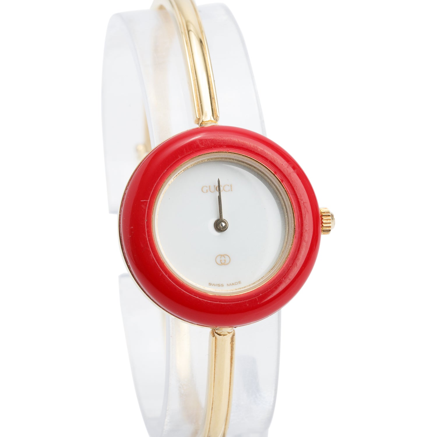 Gucci Gold Plated Stainless Steel 1100 Series 26 MM Watch White Dial w/ Box, Papers & 12 Multicolour Bezels