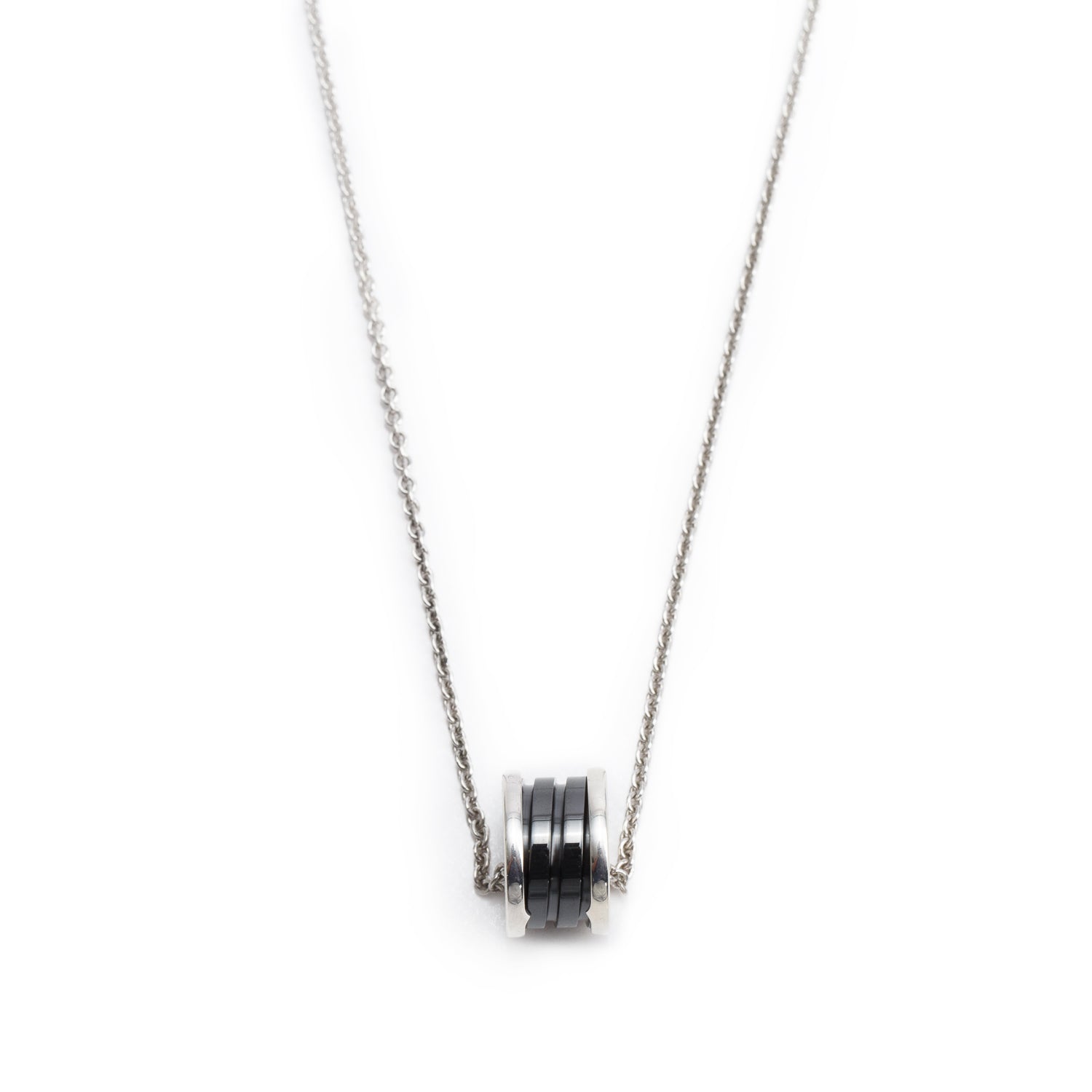 BVLGARI Sterling Silver & Black Ceramic Save The Children Pendant Necklace