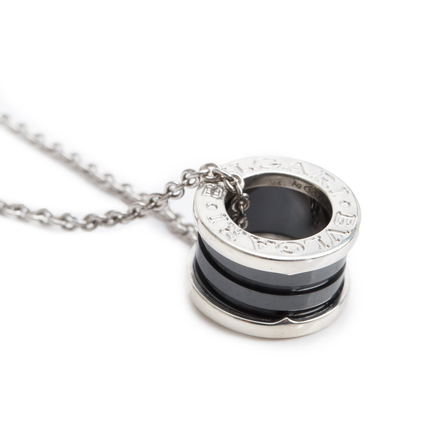 BVLGARI Sterling Silver & Black Ceramic Save The Children Pendant Necklace