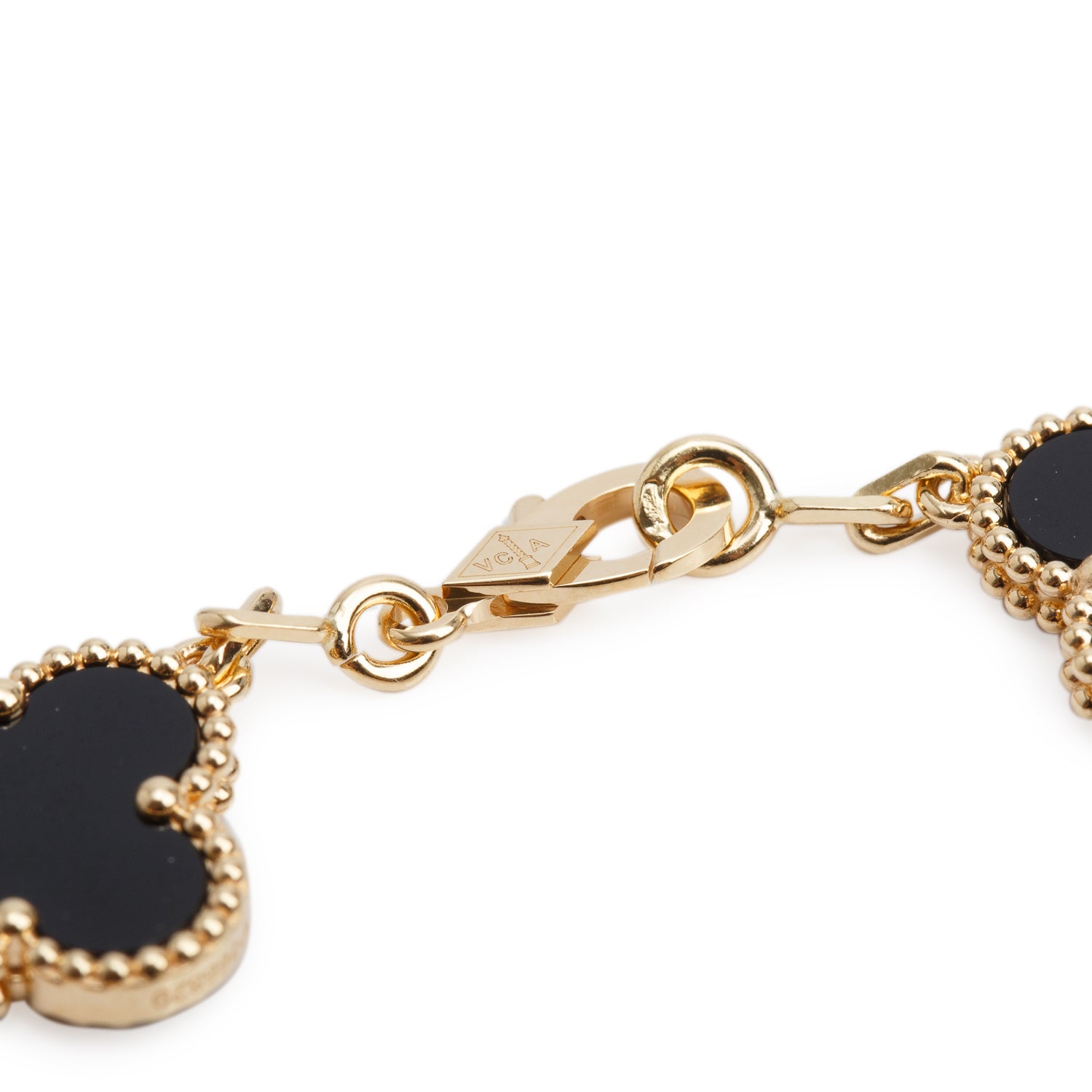 Van Cleef & Arpels 2026 18k Yellow Gold Vintage Alhambra 5 Motif Onyx Bracelet w/ Box, Receipt & Certificate