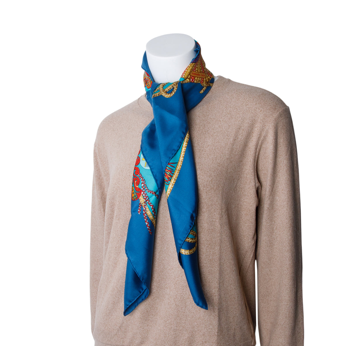 Hermes Blue & Multicolor 'Grands Fonds' Silk Scarf 90 w/ Box