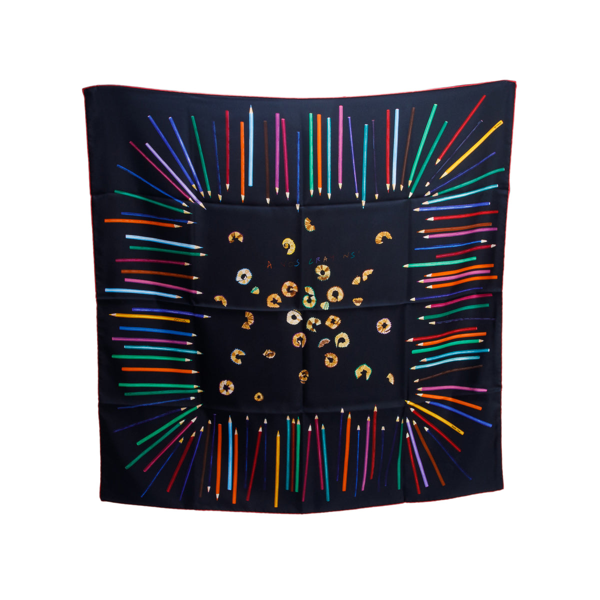 Hermes Black & Multicolor 'A Vos Crayons' Silk Scarf 90 w/ Box