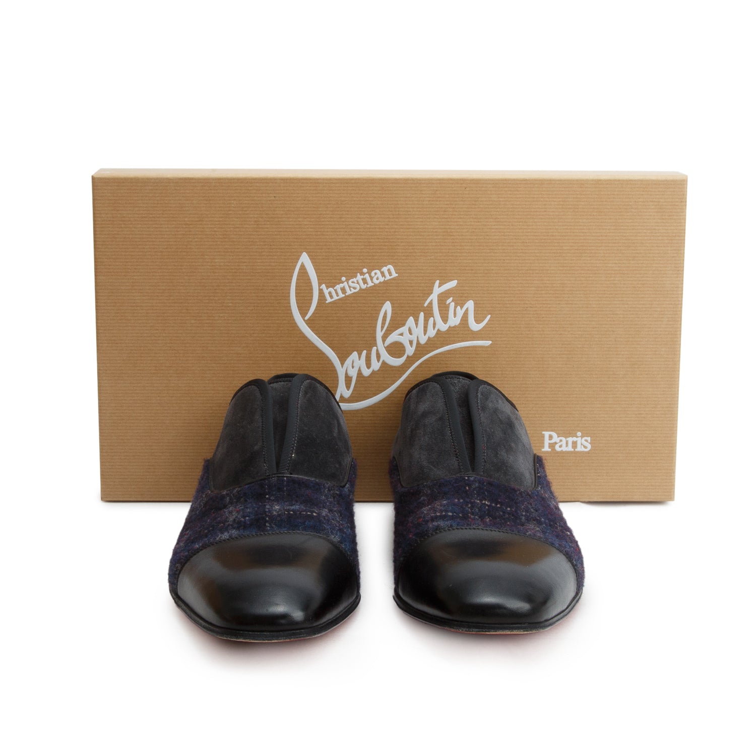 Christian Louboutin Black Blue Leather Tweed Suede Alpha Male Oxford Shoes, Men's Size 42 w/ Box