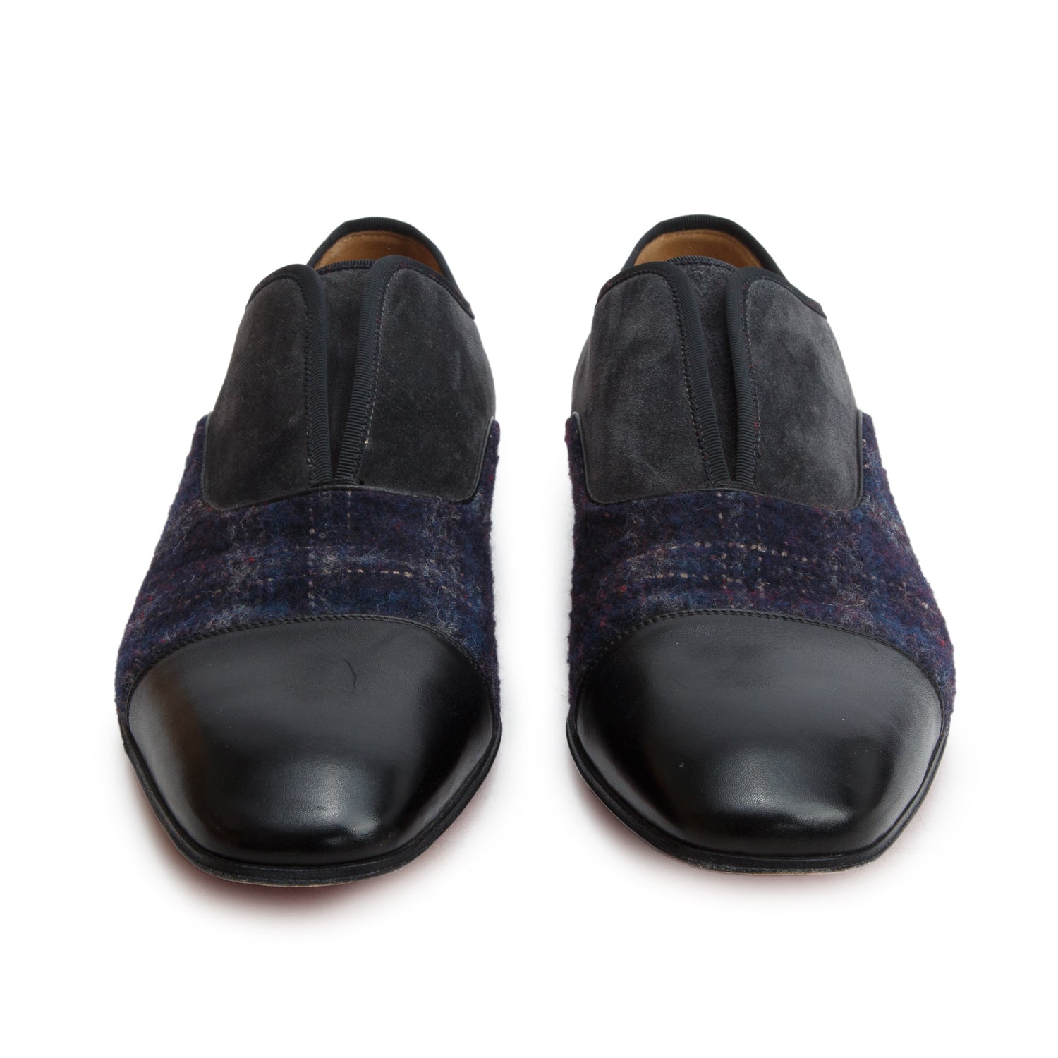 Christian Louboutin Black Blue Leather Tweed Suede Alpha Male Oxford Shoes, Men's Size 42 w/ Box