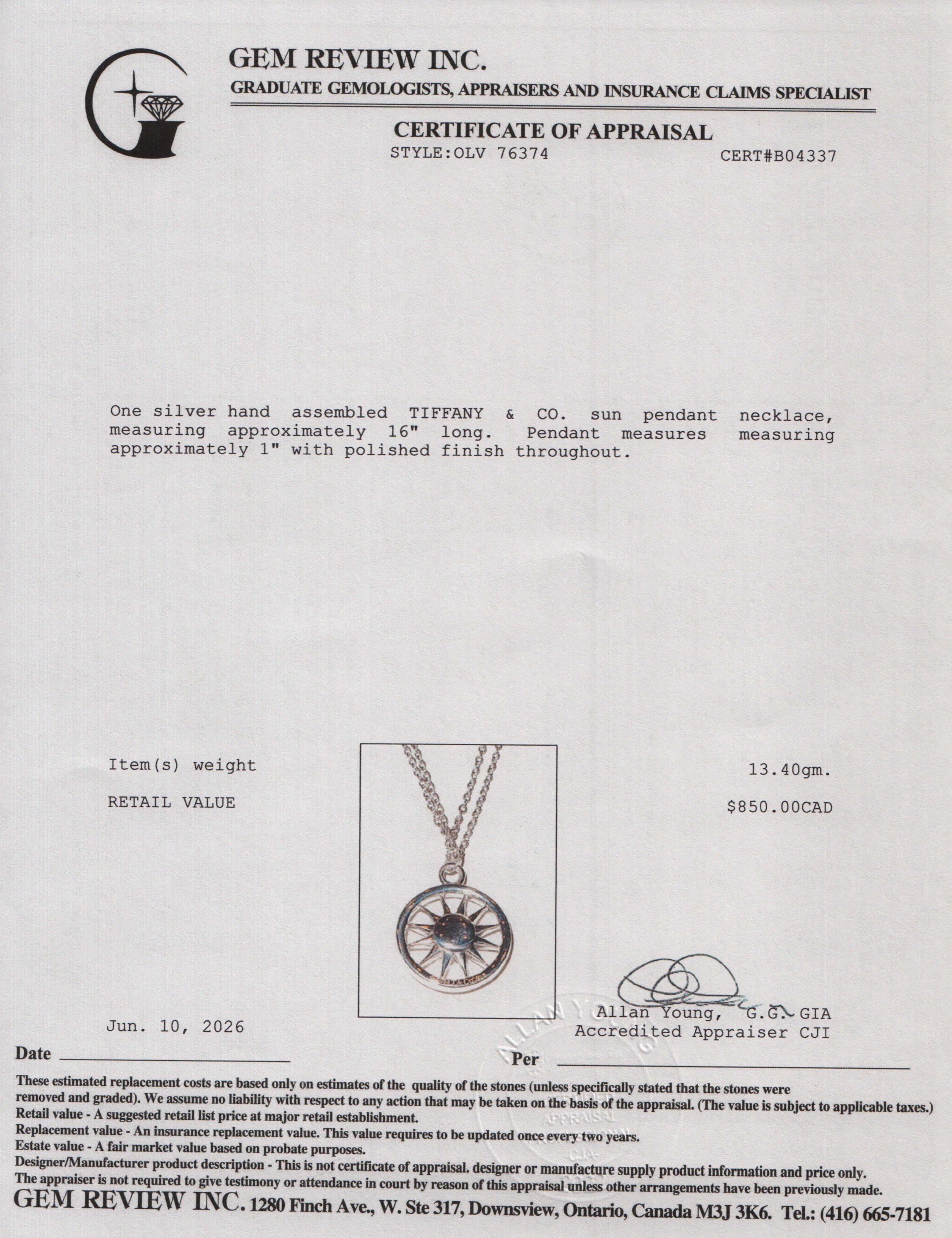 Tiffany & Co. Sterling Silver Sun Pendant Necklace