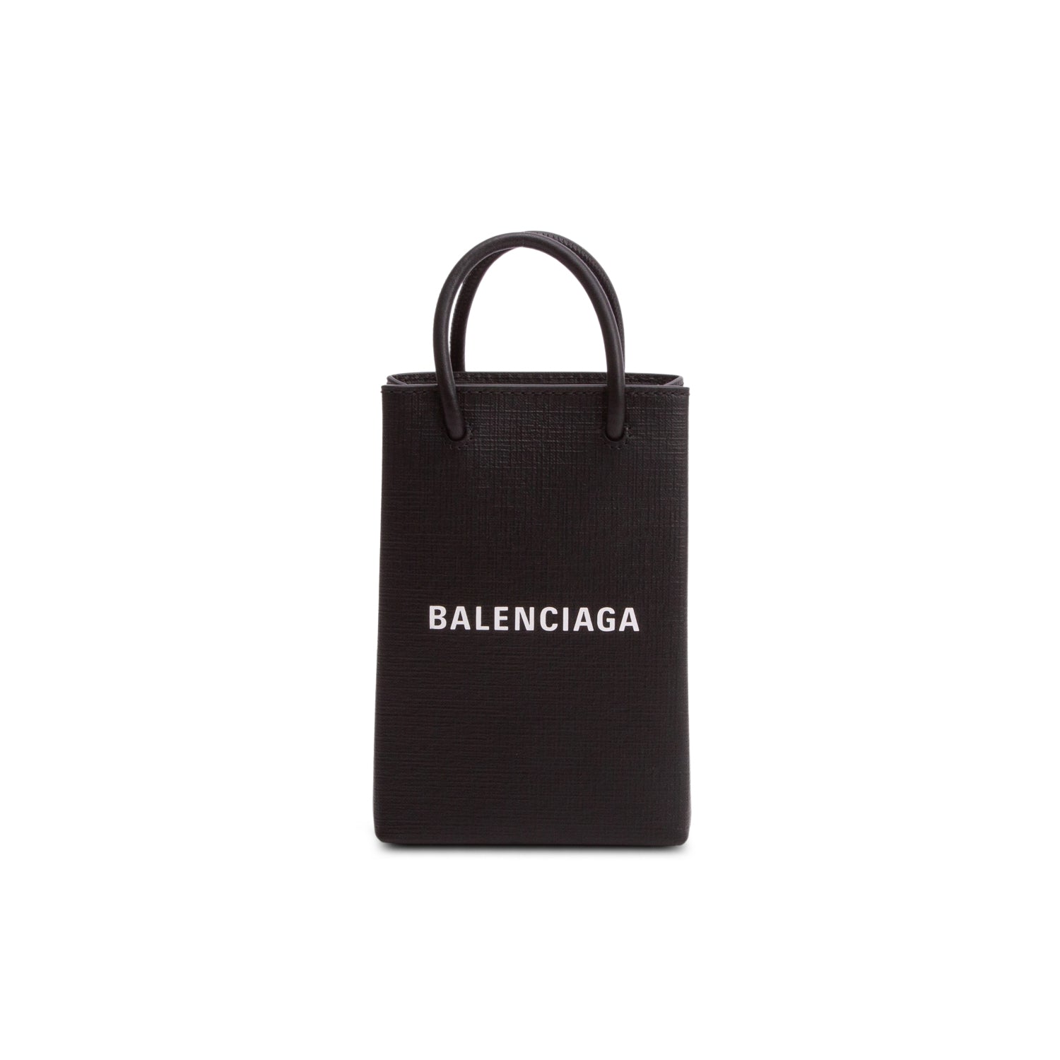 Balenciaga Black Calfskin Logo Shopping Phone Holder Bag