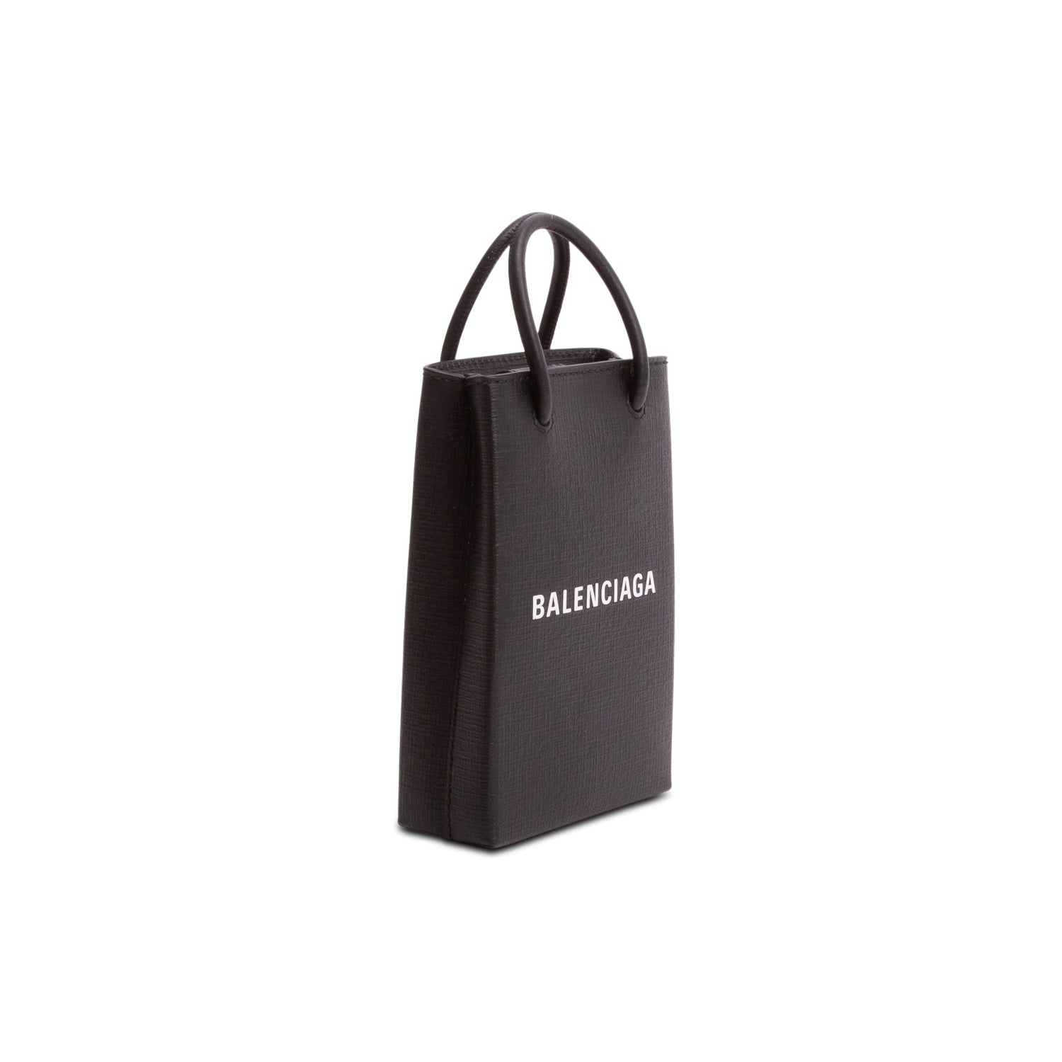 Balenciaga Black Calfskin Logo Shopping Phone Holder Bag