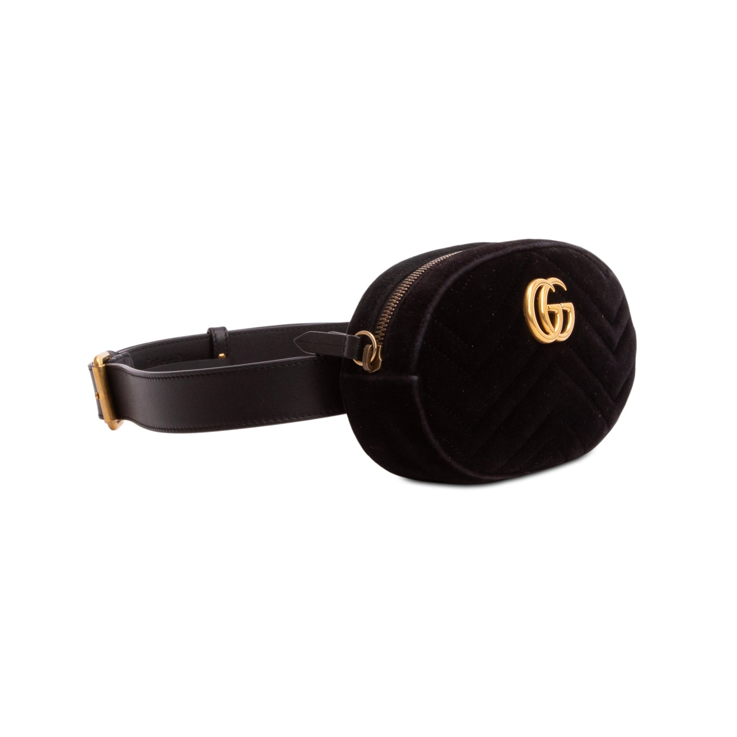 Gucci Black Velvet Matelasse GG Marmont Belt Bag, Size 85 34