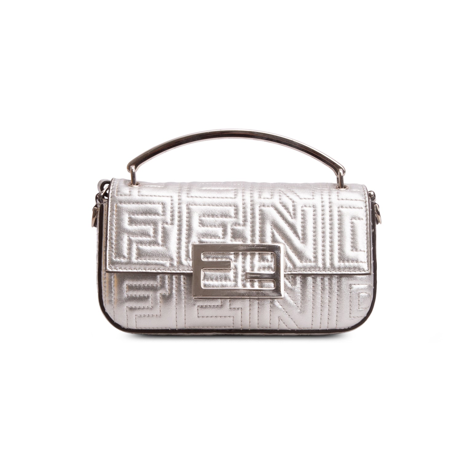 Fendi x Marc Jacobs 2023 Silver Lambskin Baguette Phone Pouch w/ Box & Strap