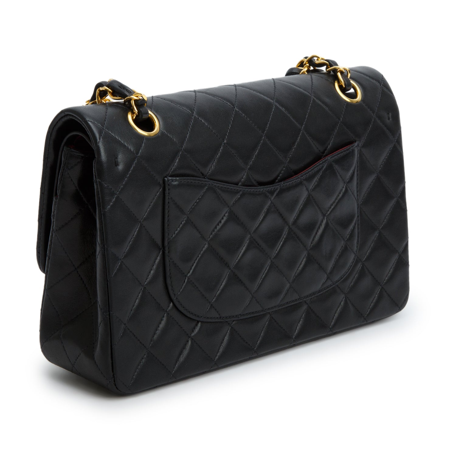 Chanel Vintage Black Quilted Lambskin Leather Classic Medium Double Flap Bag w/ Box