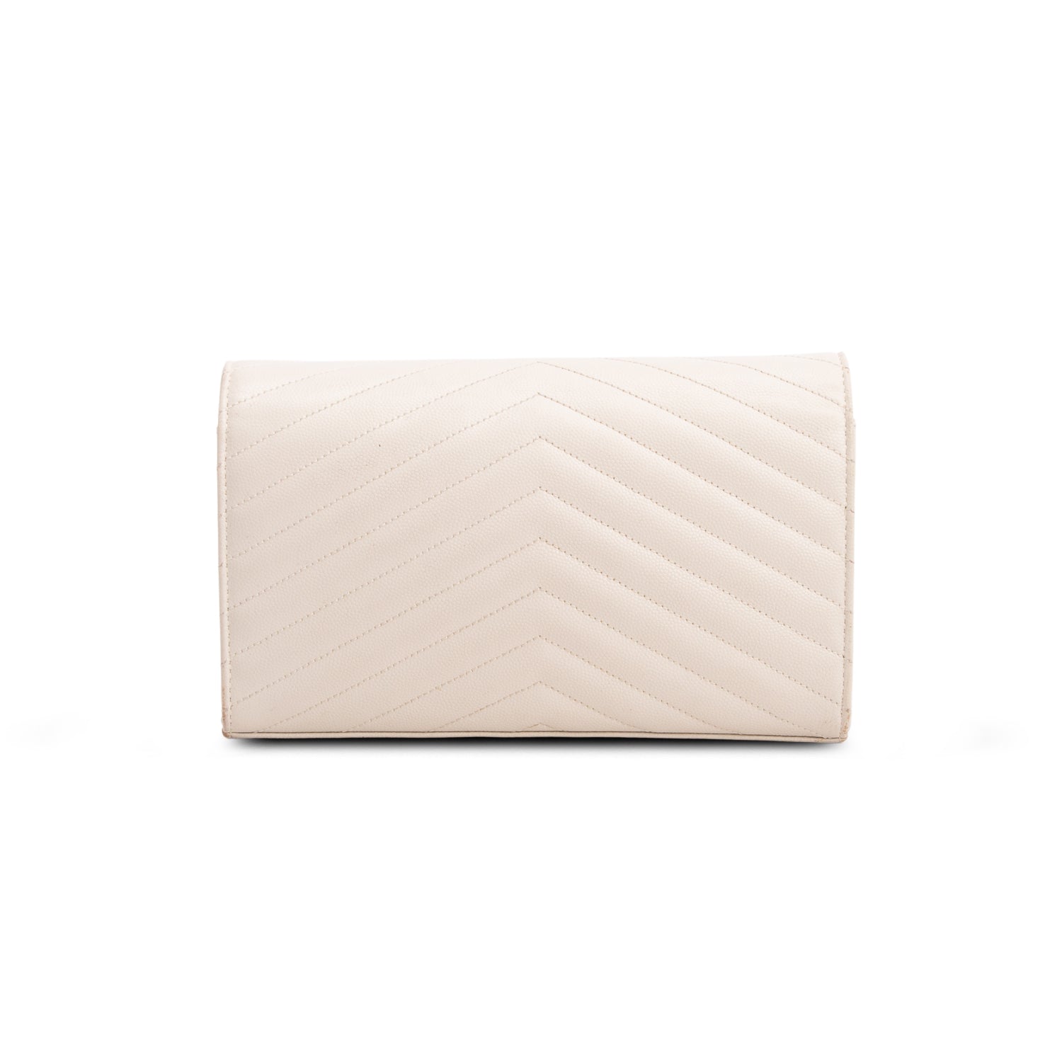 Saint Laurent 2020 Cream Grain De Poudre Chevron Cassandre Envelope Chain Wallet
