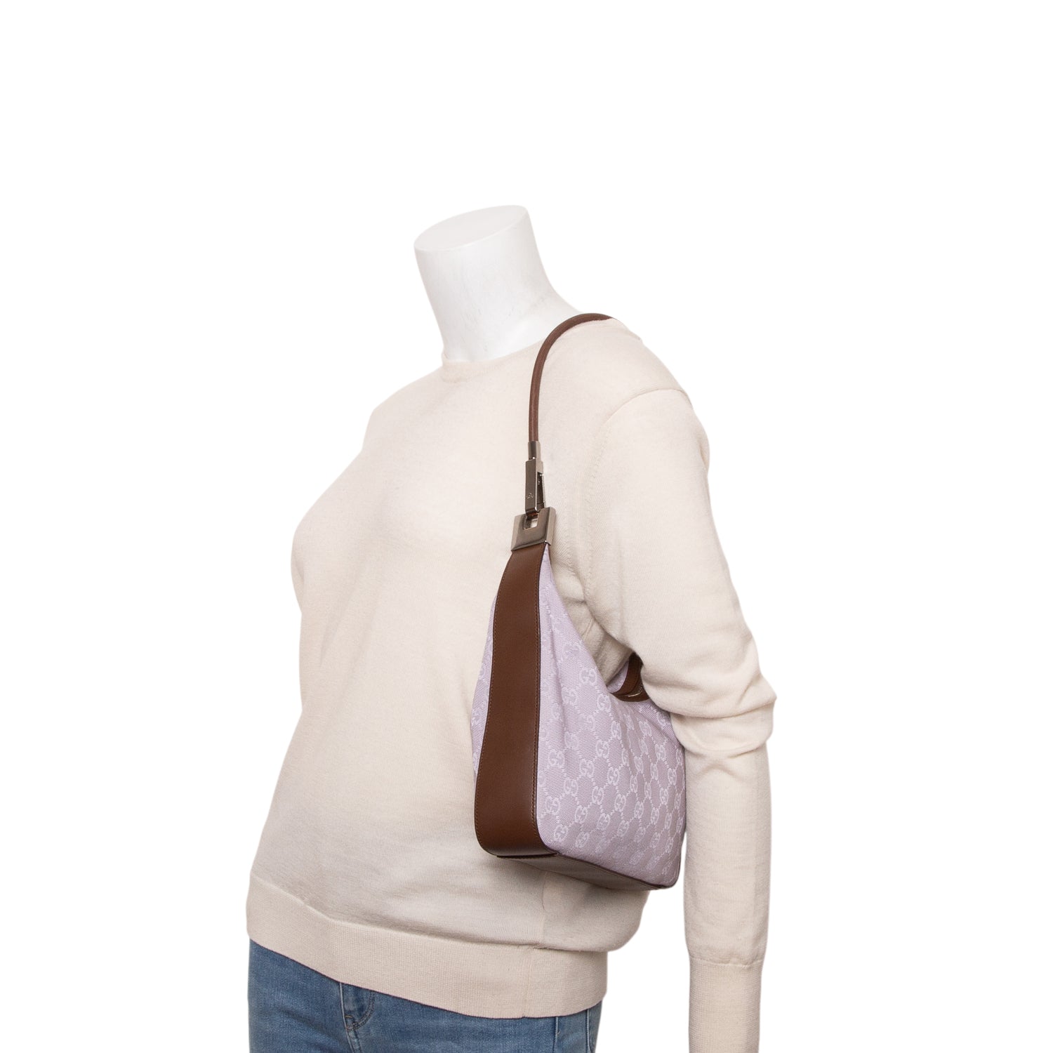 Gucci Puroke Monogram Canvas GG Clasp Hobo