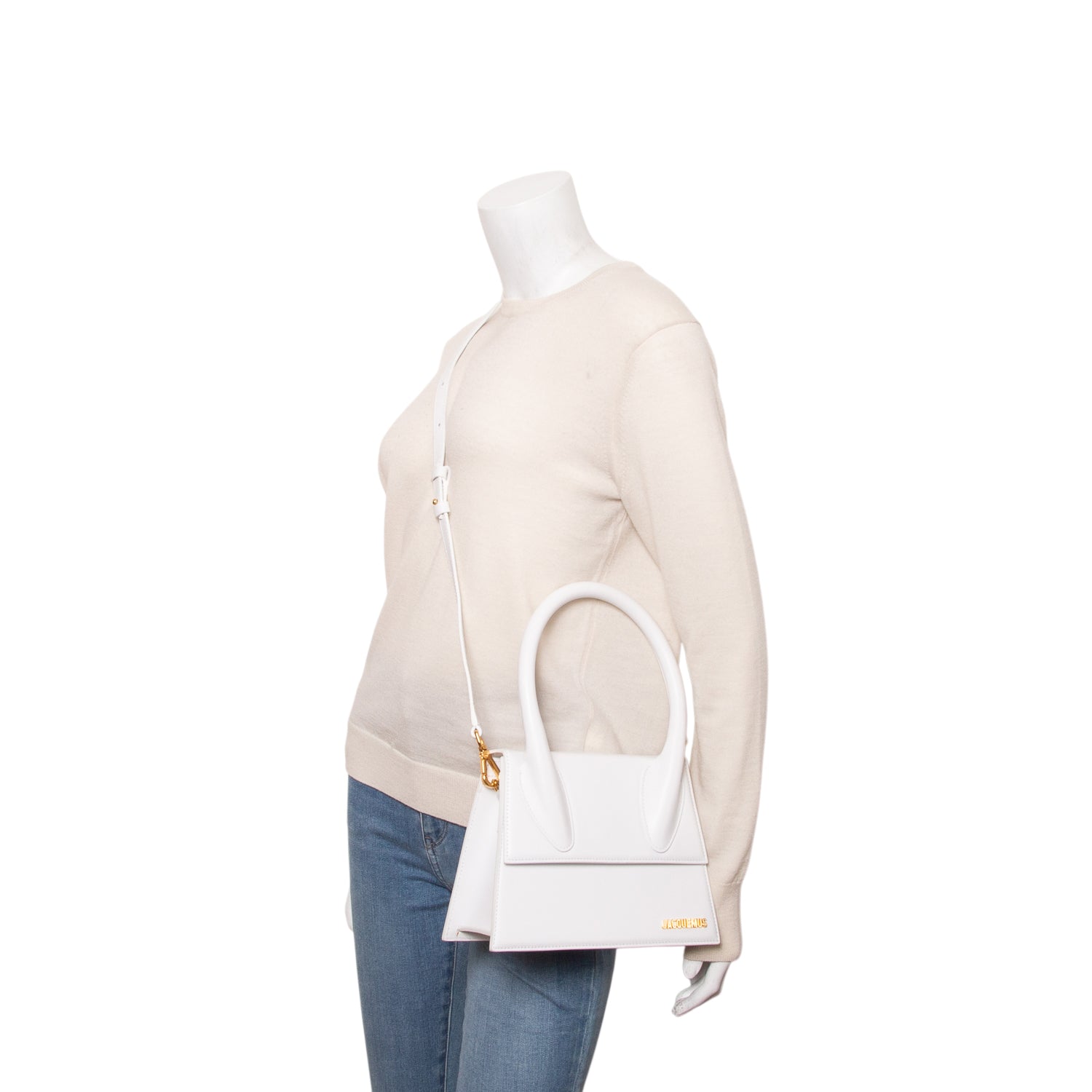 Jacquemus White Leather Le Grand Chiquito Bag w/ Strap