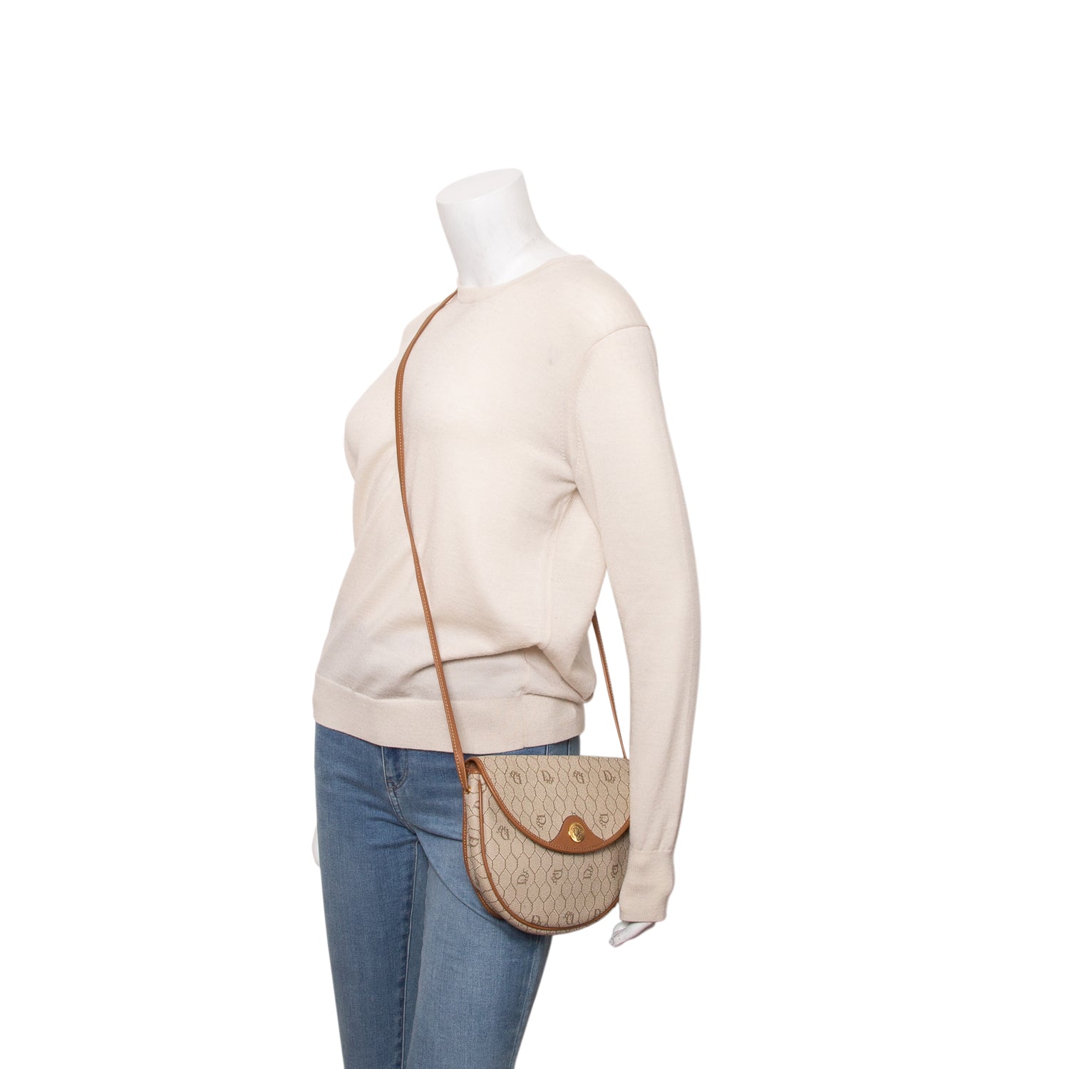 Christian Dior Vintage Beige Honeycomb Crossbody Bag