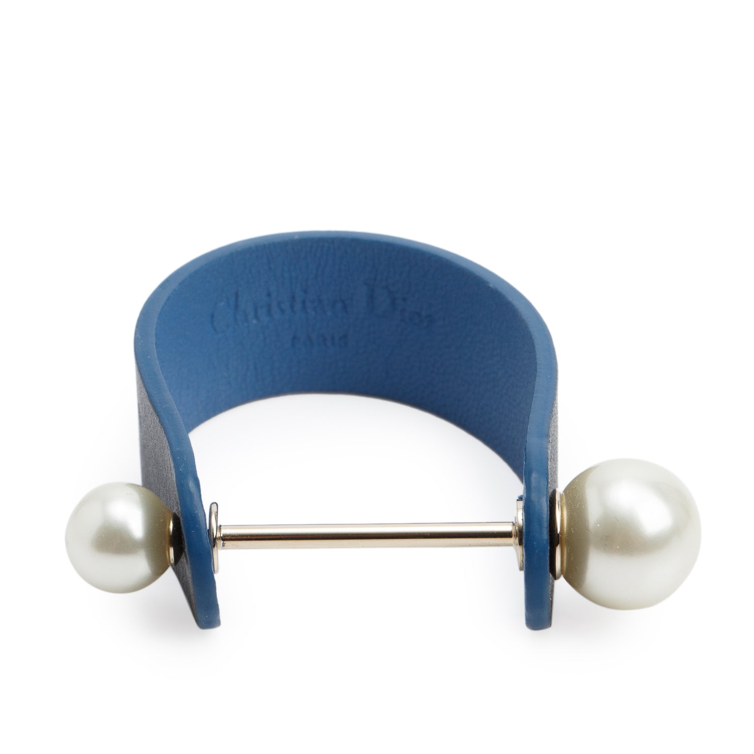 Christian Dior Black/Blue Leather faux Pearl Perle Bracelet