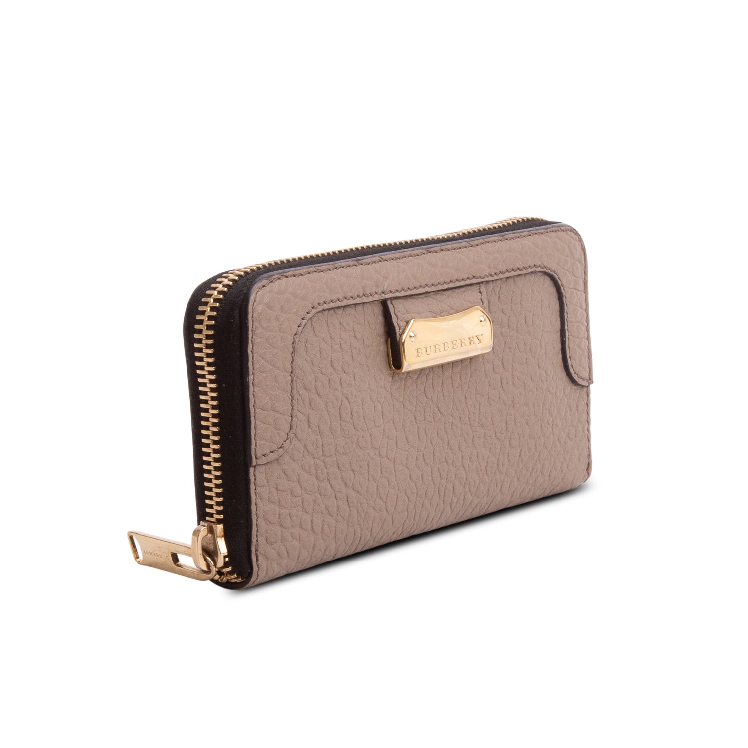 Burberry Taupe Grained Leather Continental Zip Wallet w/ Box