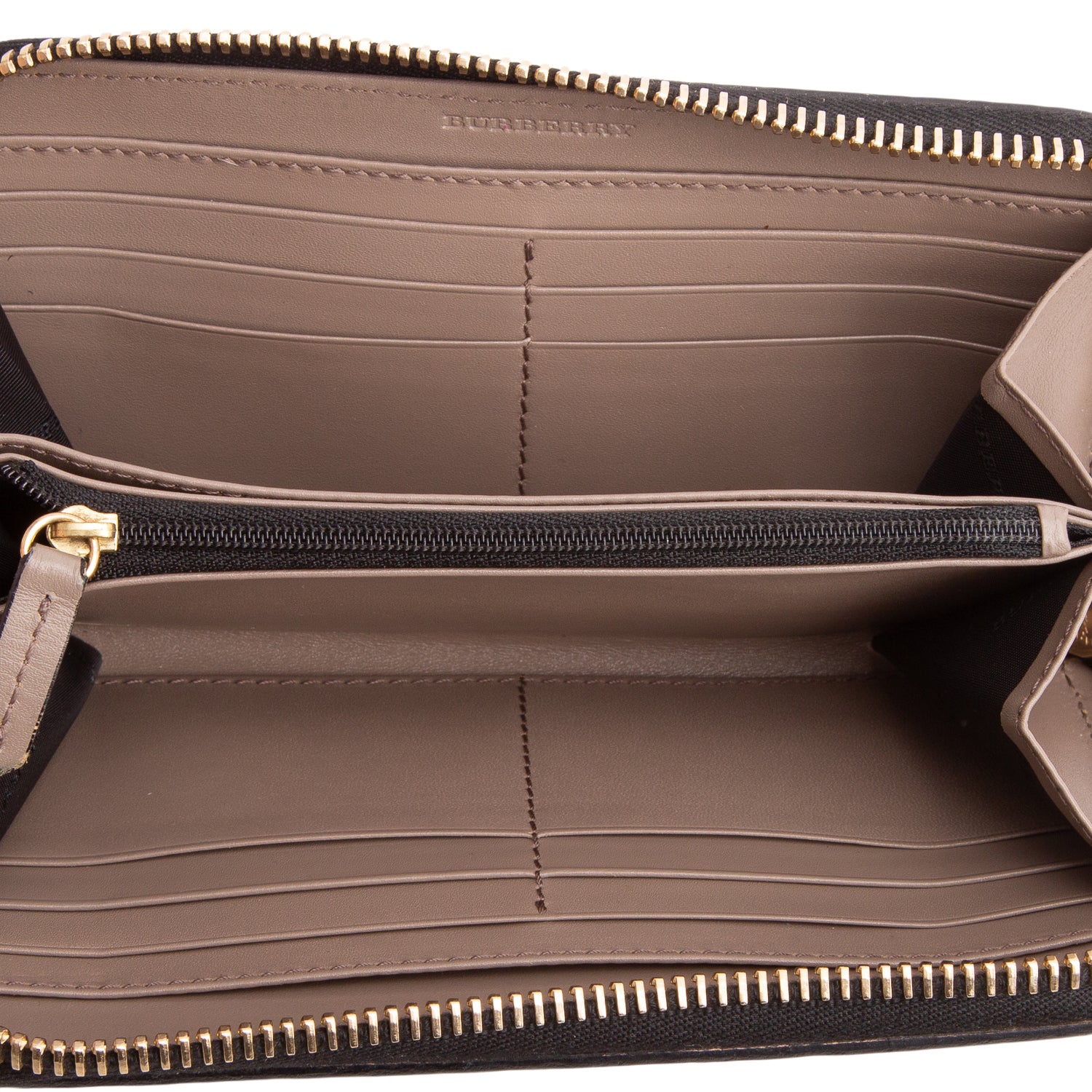 Burberry Taupe Grained Leather Continental Zip Wallet w/ Box