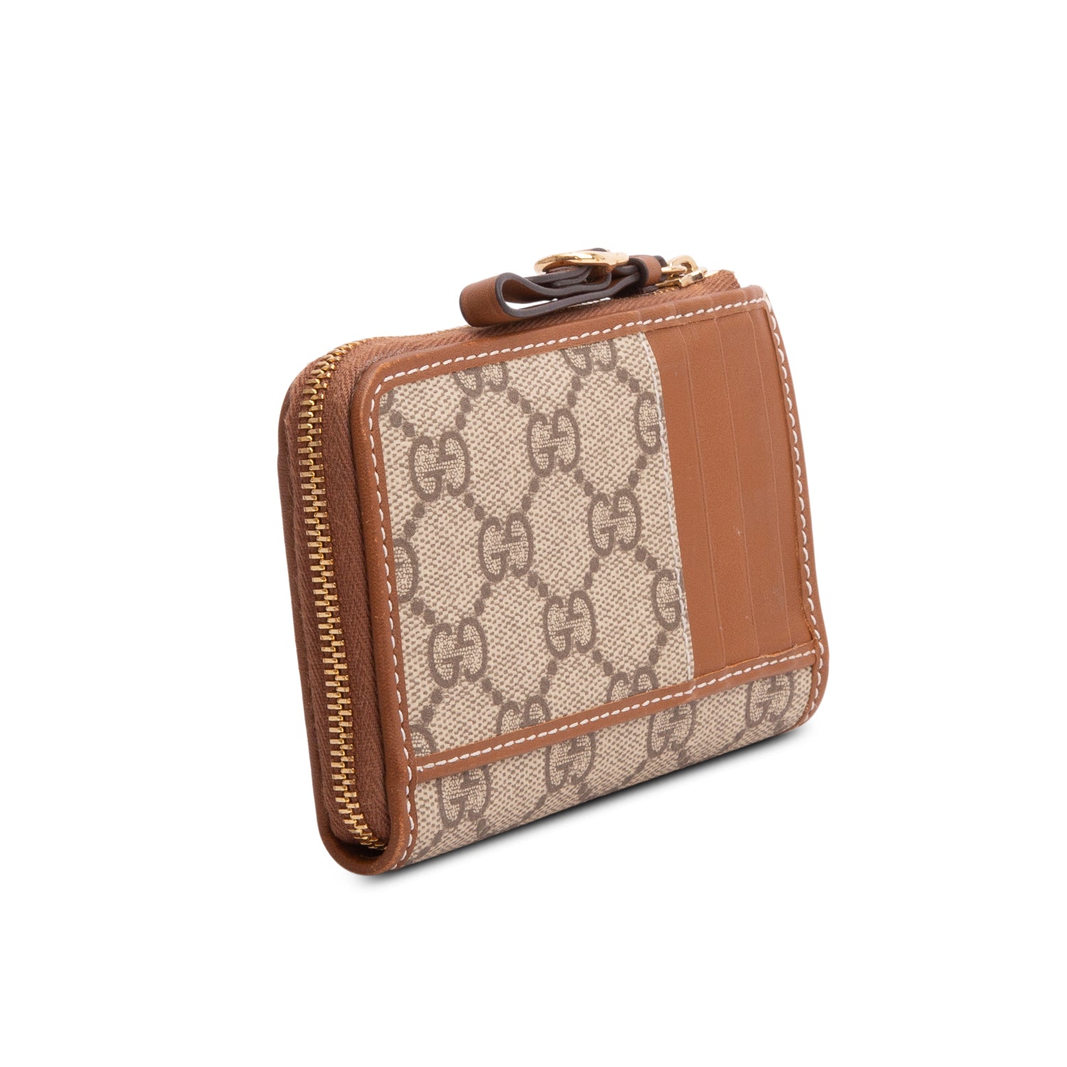 Gucci GG Supreme Brown Leather Zip Key Pouch w/ Box