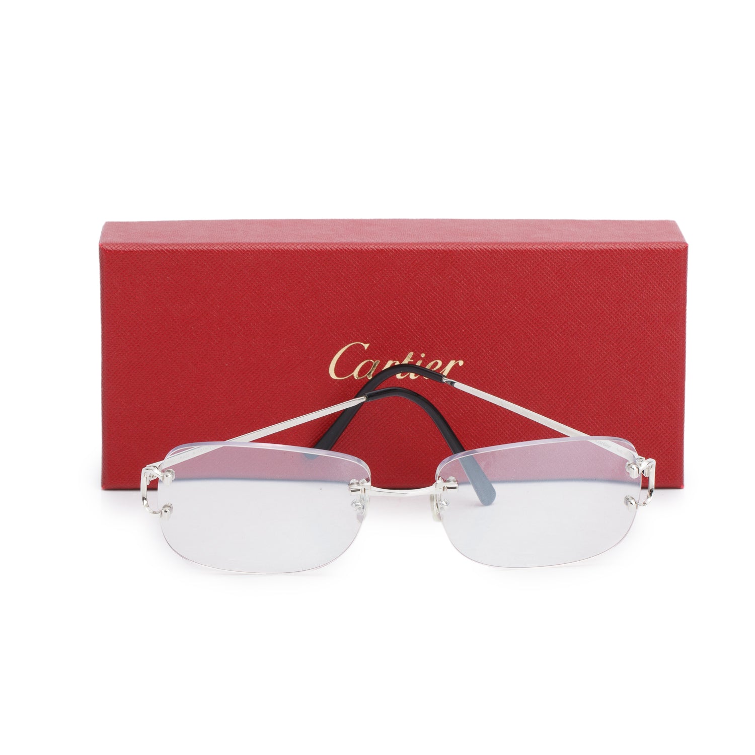 Cartier CT0011RS Rimless Rectangle Classic C Motif Sunglasses w/ Box