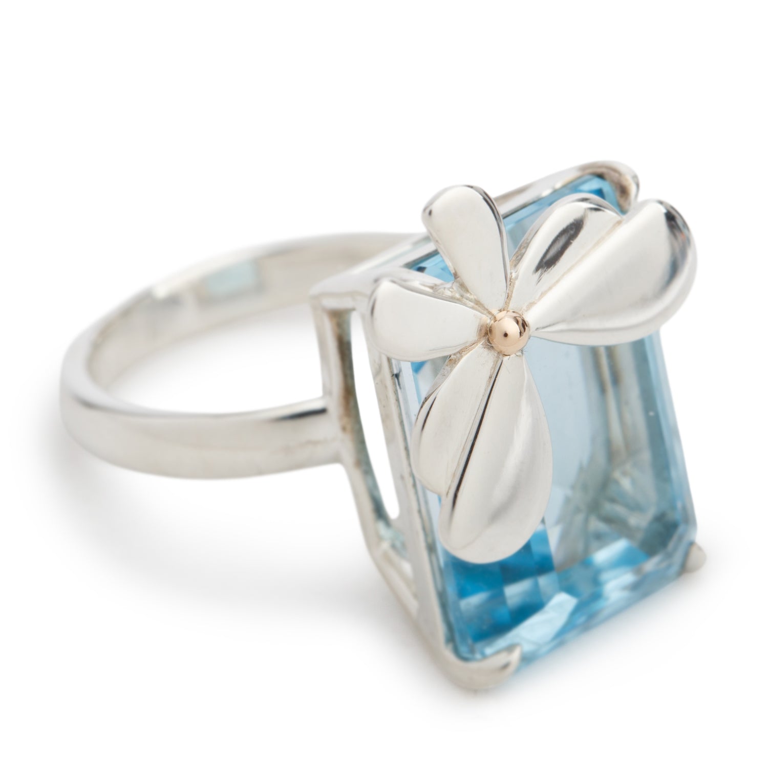 Tiffany & Co. Sterling Silver & 18k Rose Gold Blue Topaz Love Bugs Butterfly Ring, Size 5.75 w/ Box