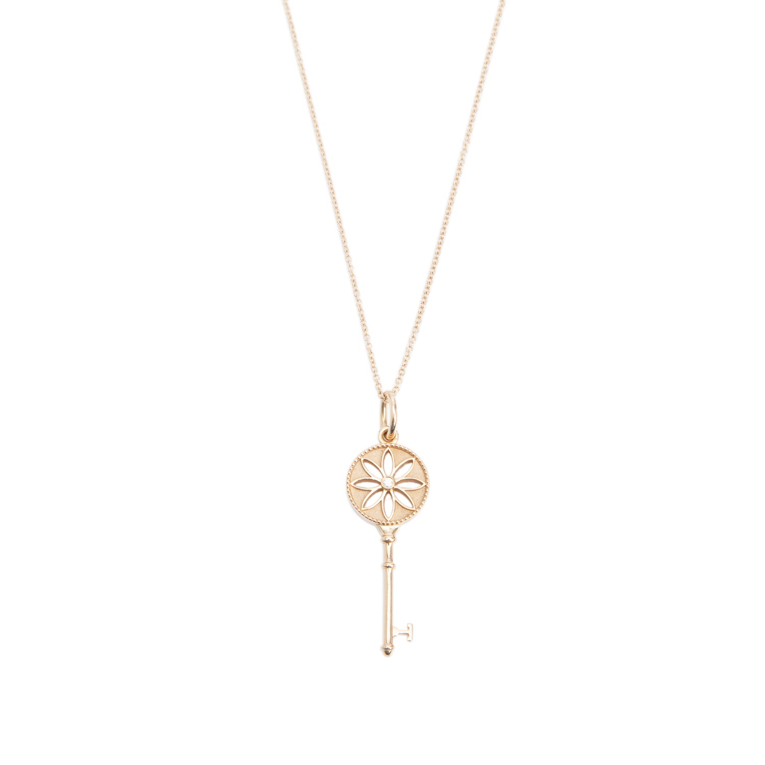 Tiffany & Co. 18k Rose Gold Diamond Daisy Key Pendant Necklace w/ Box