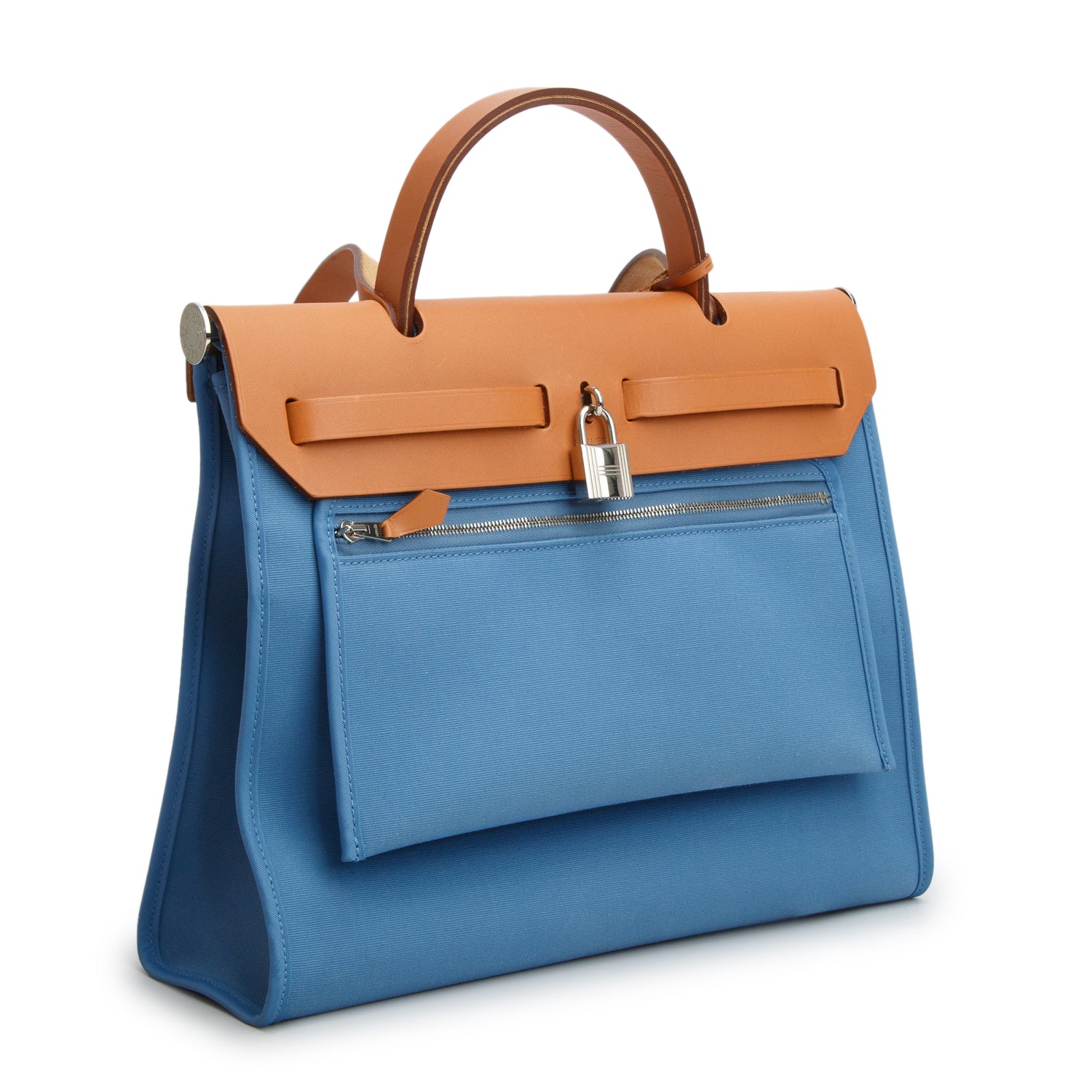 Hermes Blue Izmir/Fauve Toile Militaire Vache Hunter Herbag Zip 31 w/ Box & Pouch