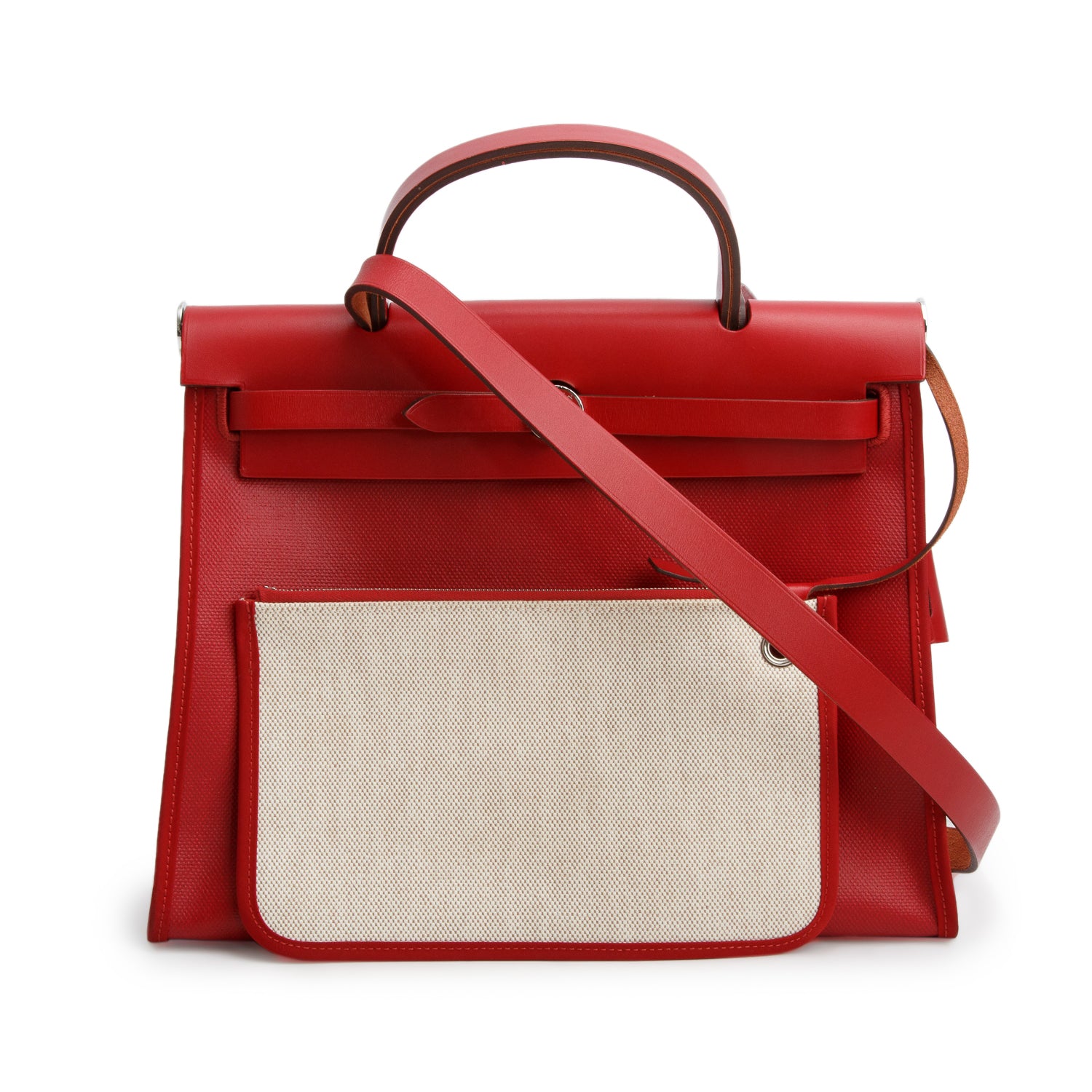 Hermes Rouge Piment Vache Hunter & Toile Berline Herbag Zip 31 PM w/ Box& Pouch