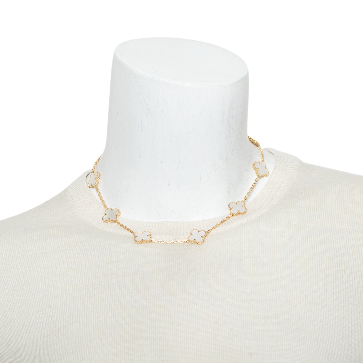 Van Cleef & Arpels 2026 18k Yellow Gold Vintage Alhambra 10 Motif Mother of Pearl Necklace w/ Box & Certificate