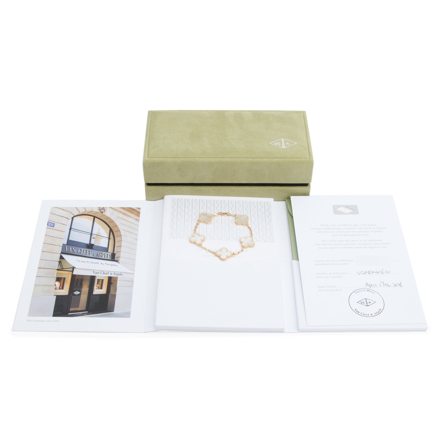 Van Cleef & Arpels 2026 18k Yellow Gold Vintage Alhambra 5 Motif Mother of Pearl Bracelet w/ Box & Certificate