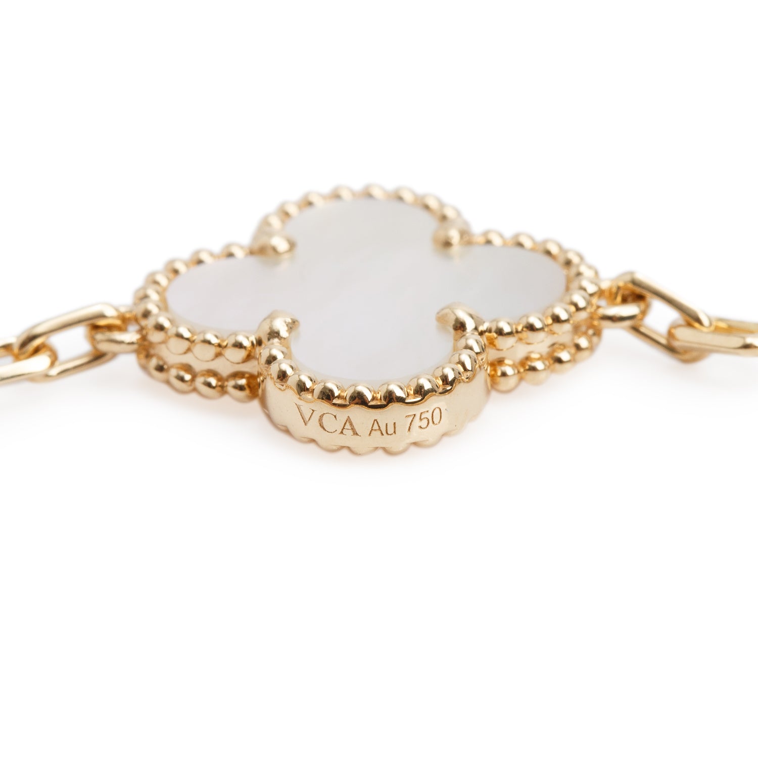 Van Cleef & Arpels 2026 18k Yellow Gold Vintage Alhambra 5 Motif Mother of Pearl Bracelet w/ Box & Certificate