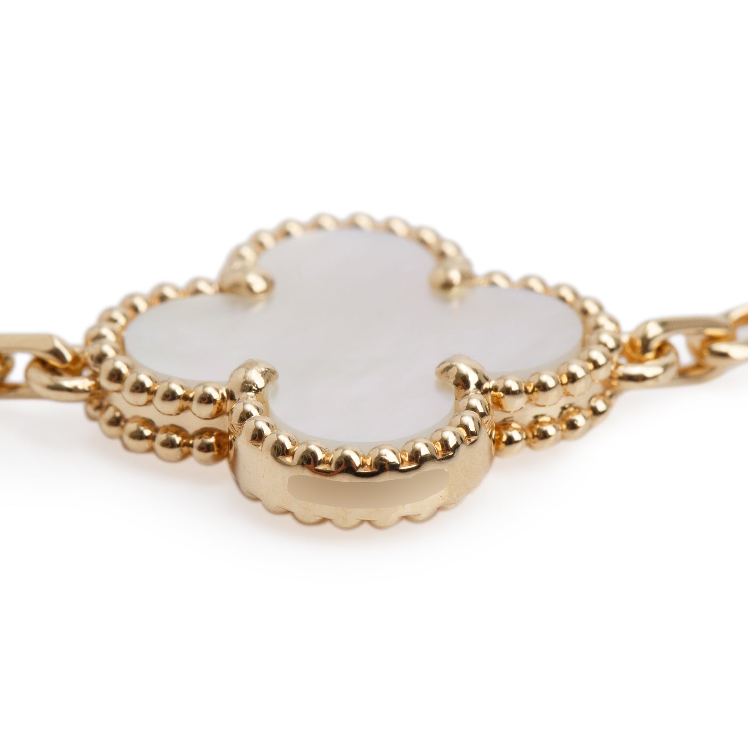 Van Cleef & Arpels 2026 18k Yellow Gold Vintage Alhambra 5 Motif Mother of Pearl Bracelet w/ Box & Certificate