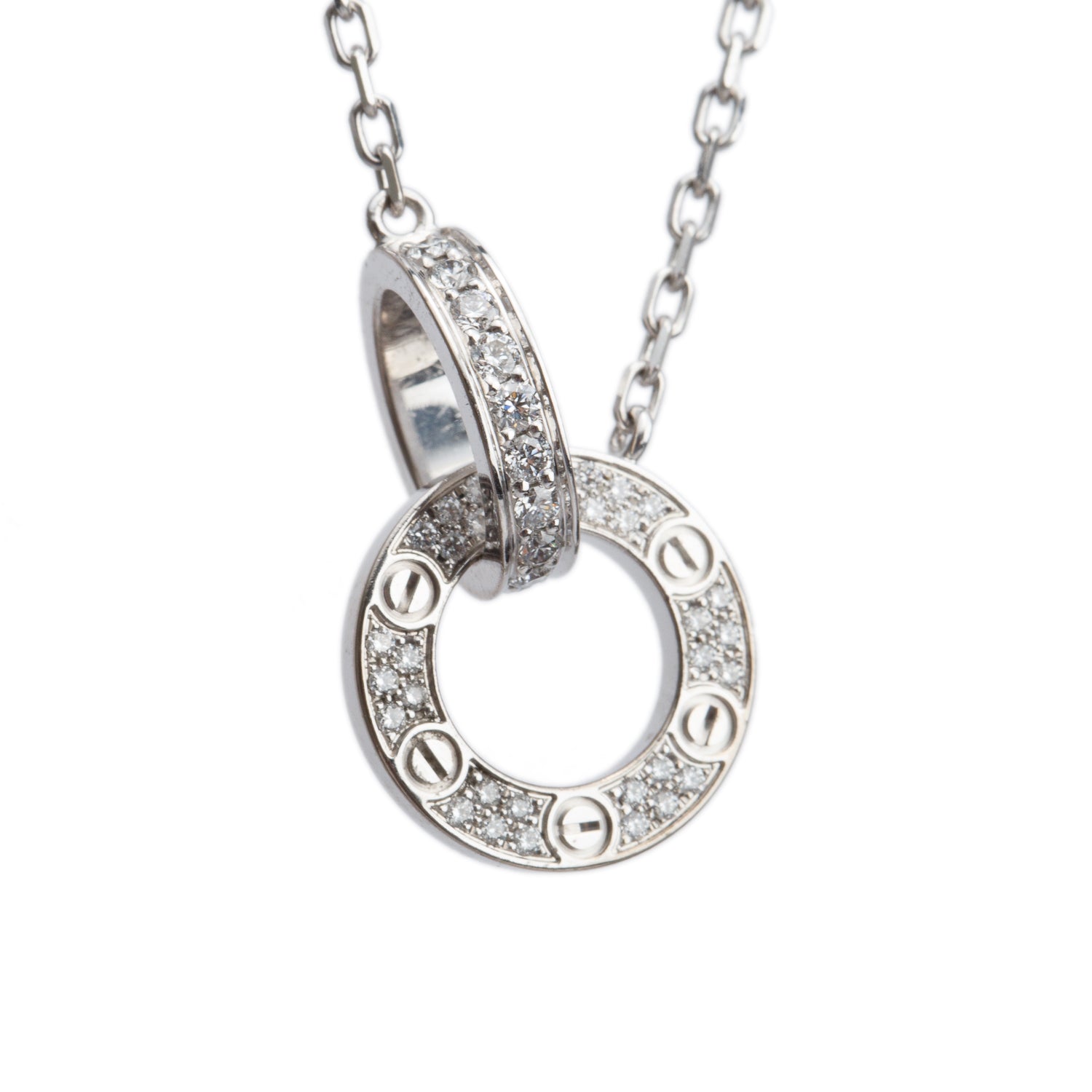 Cartier 18k White Gold Pave Diamond Love Pendant Necklace w/ Box & Certificate