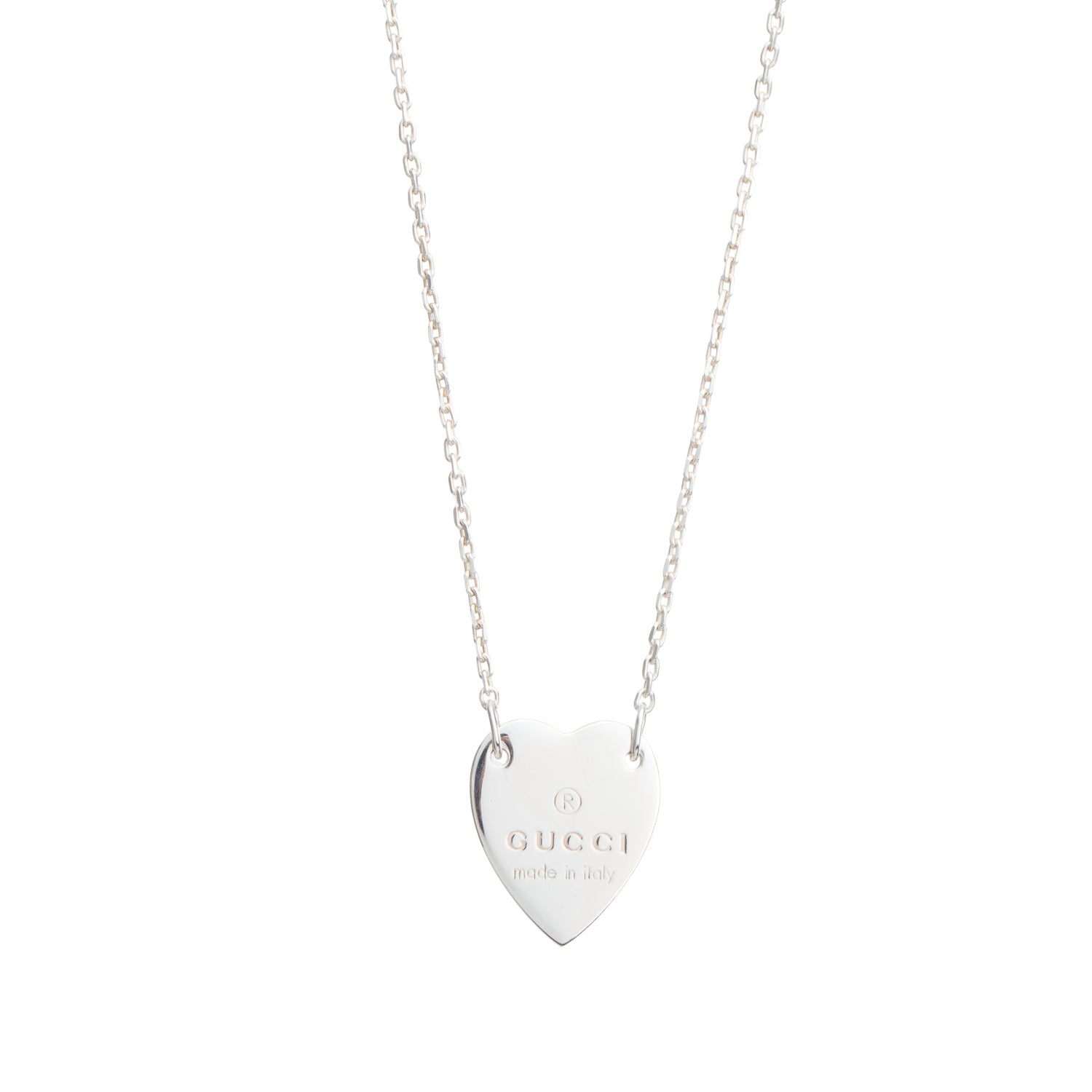 Gucci Sterling Silver Trademark Heart Pendant Necklace