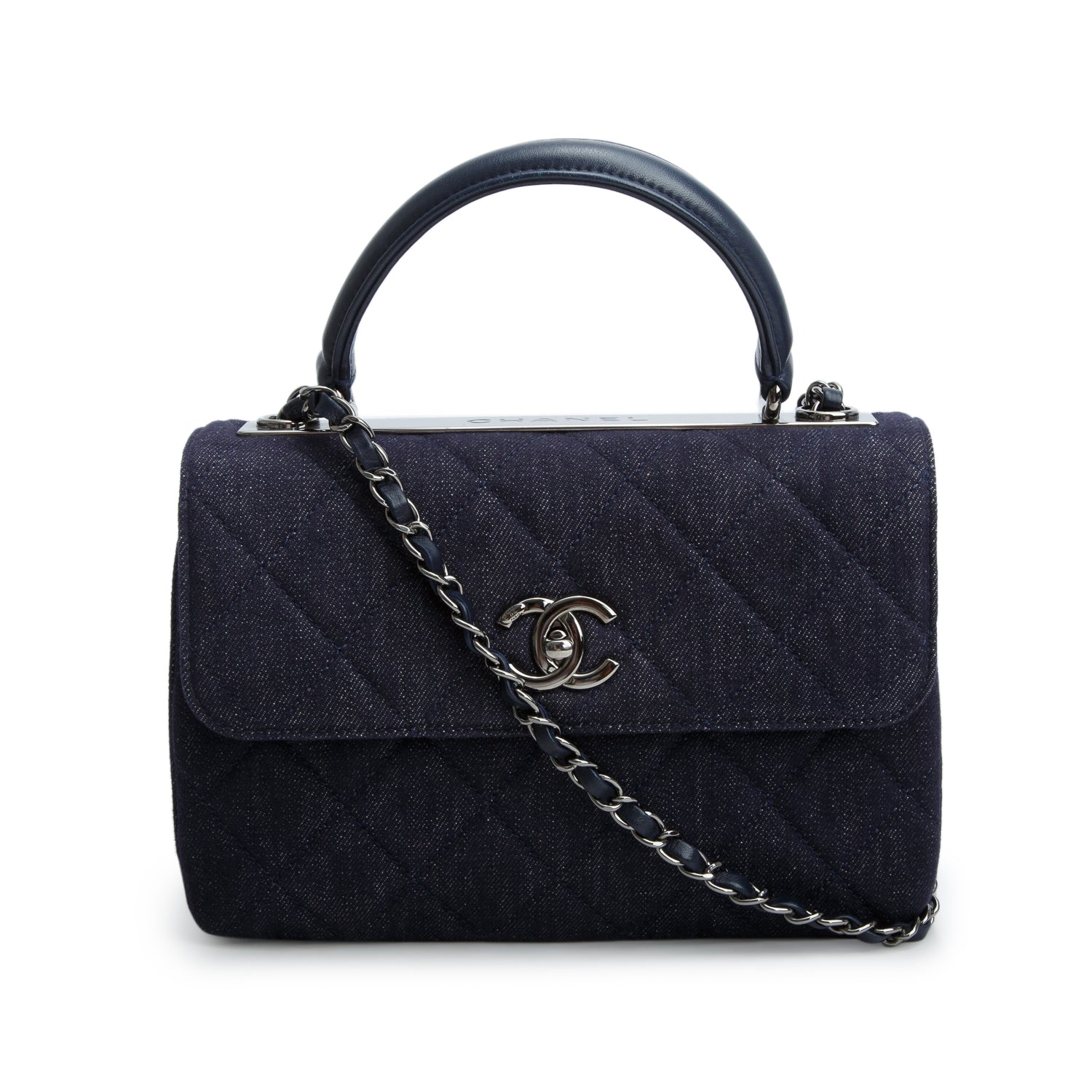 Chanel Blue Denim Quilted Small Trendy CC Dual Handle Flap w/ Authenticity Card