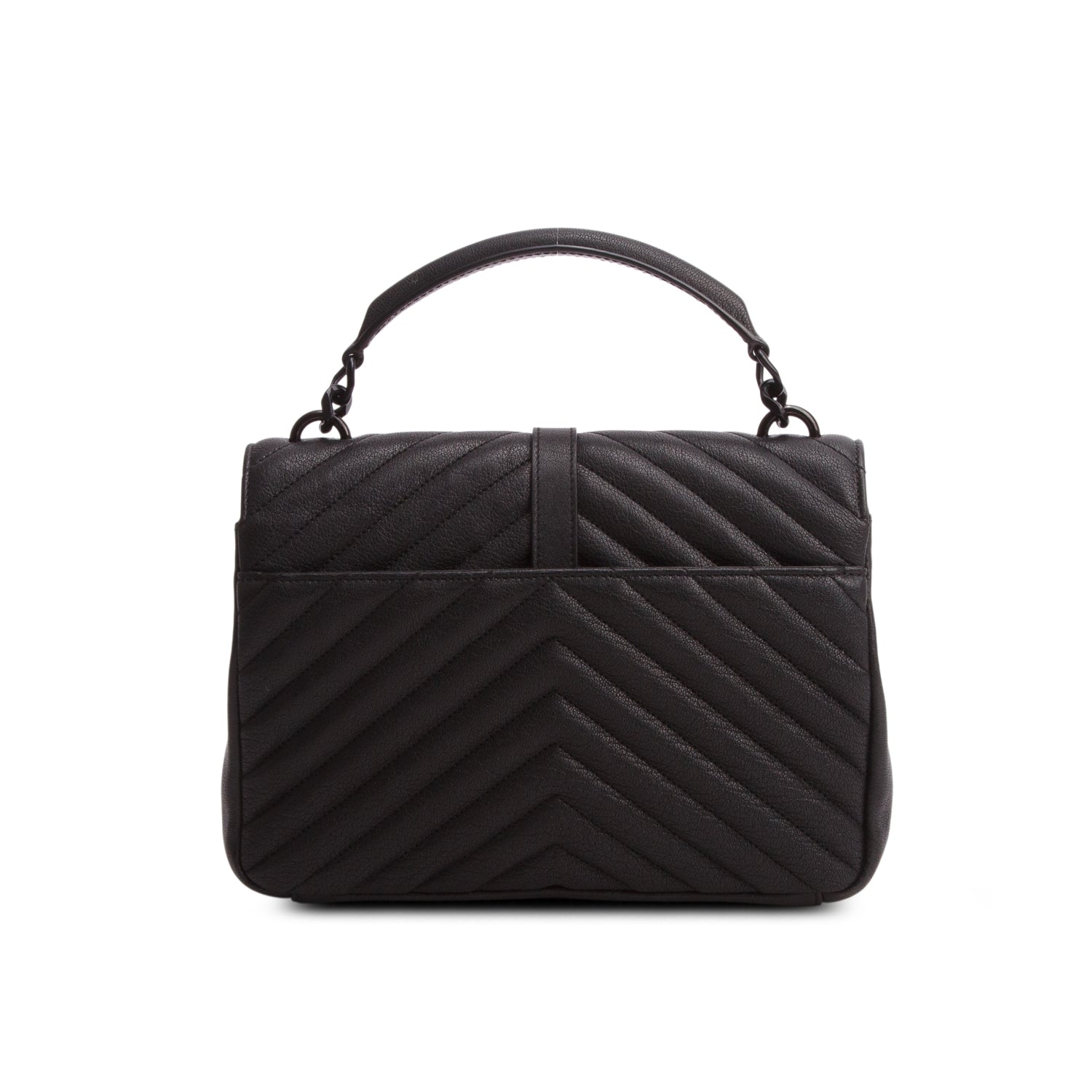 Saint Laurent 2022 Black Sheepskin Matelasse Chevron Monogram Monochrome Medium College Bag w/ Box